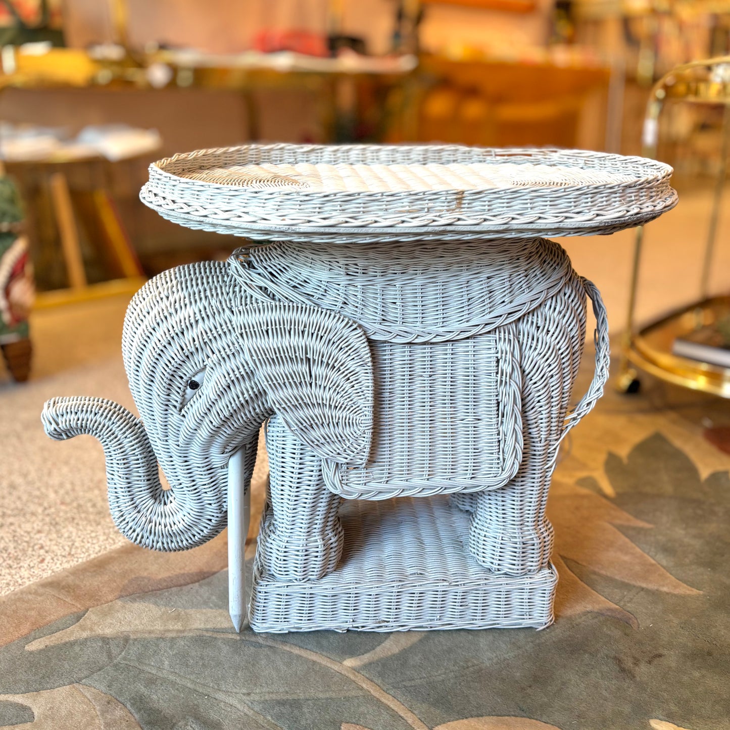 Vintage Wicker Elephant End Table
