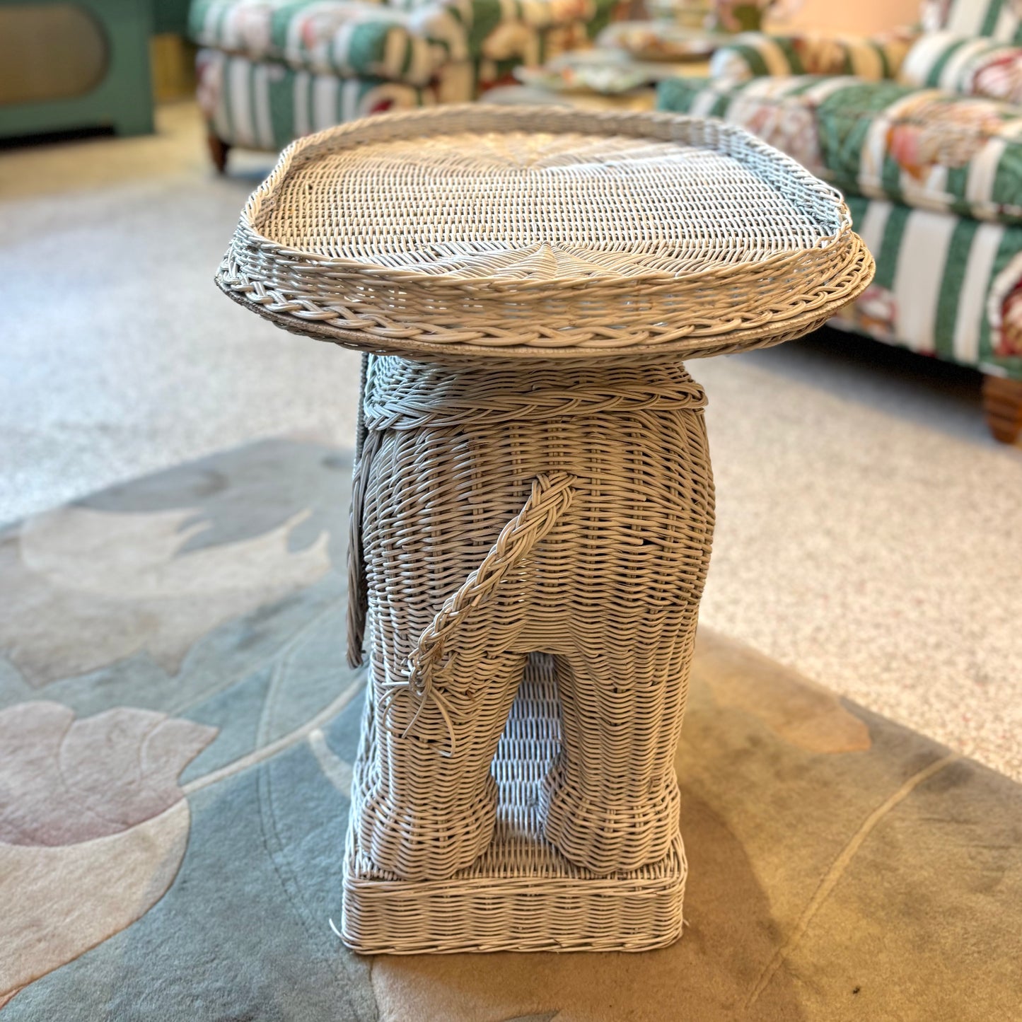 Vintage Wicker Elephant End Table