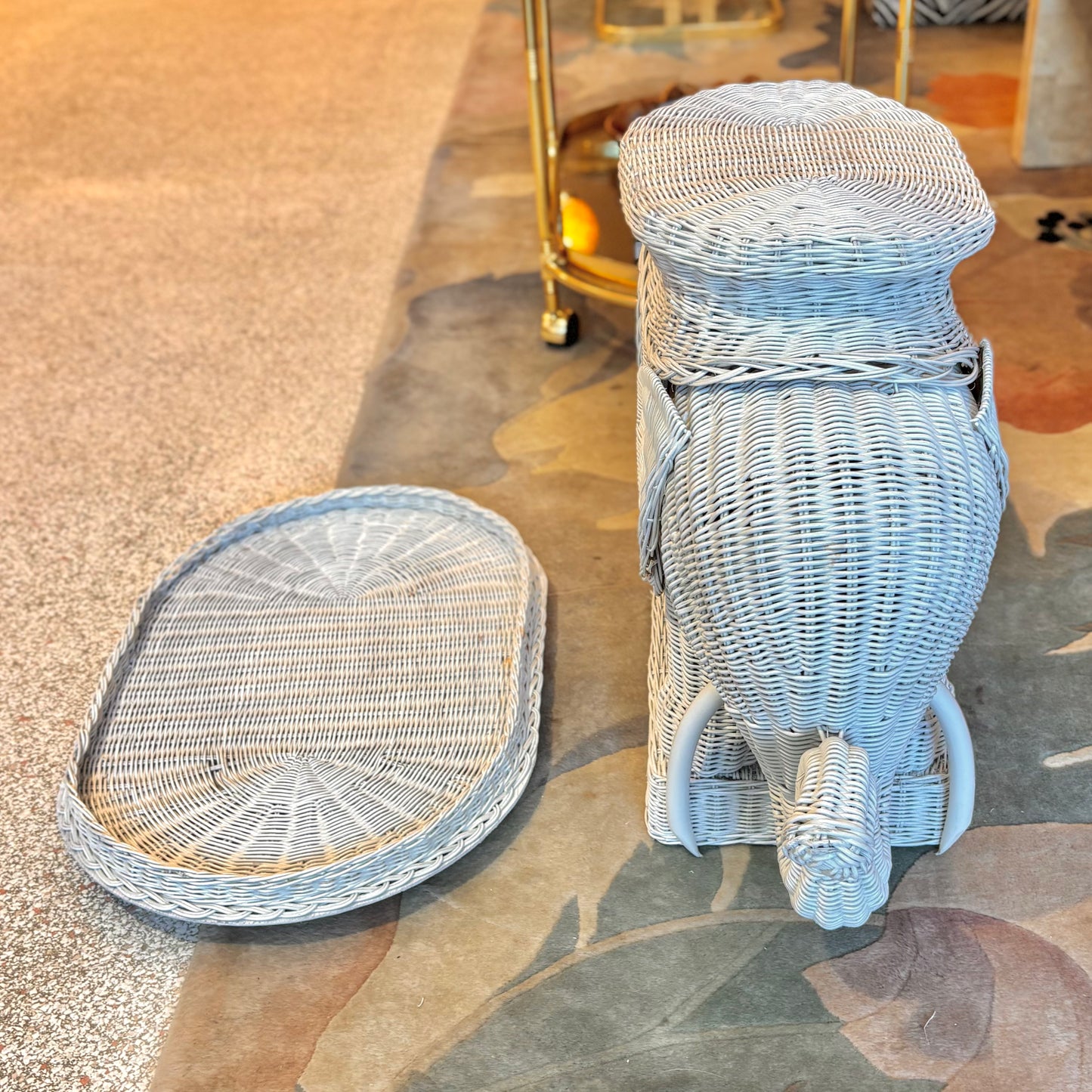 Vintage Wicker Elephant End Table