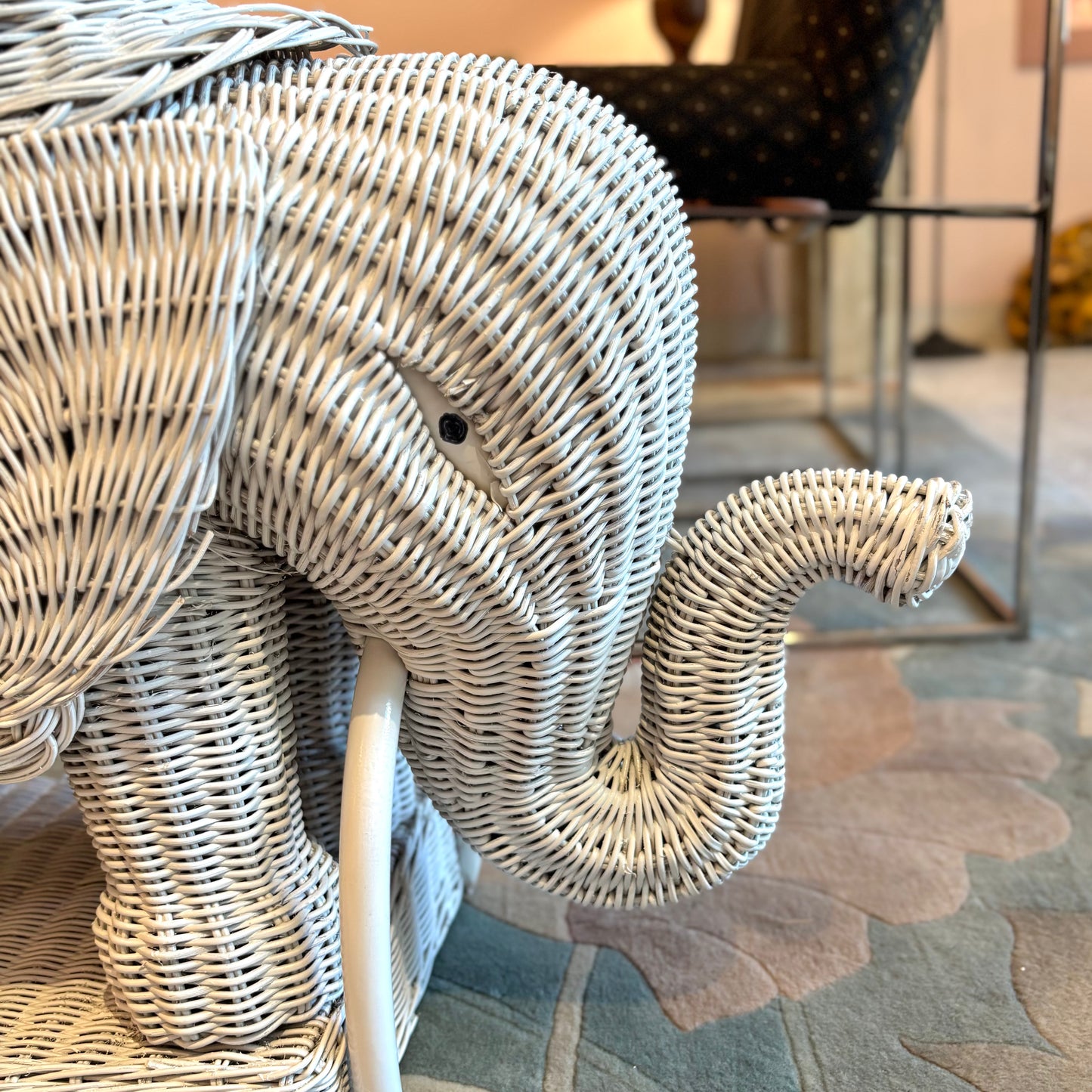 Vintage Wicker Elephant End Table
