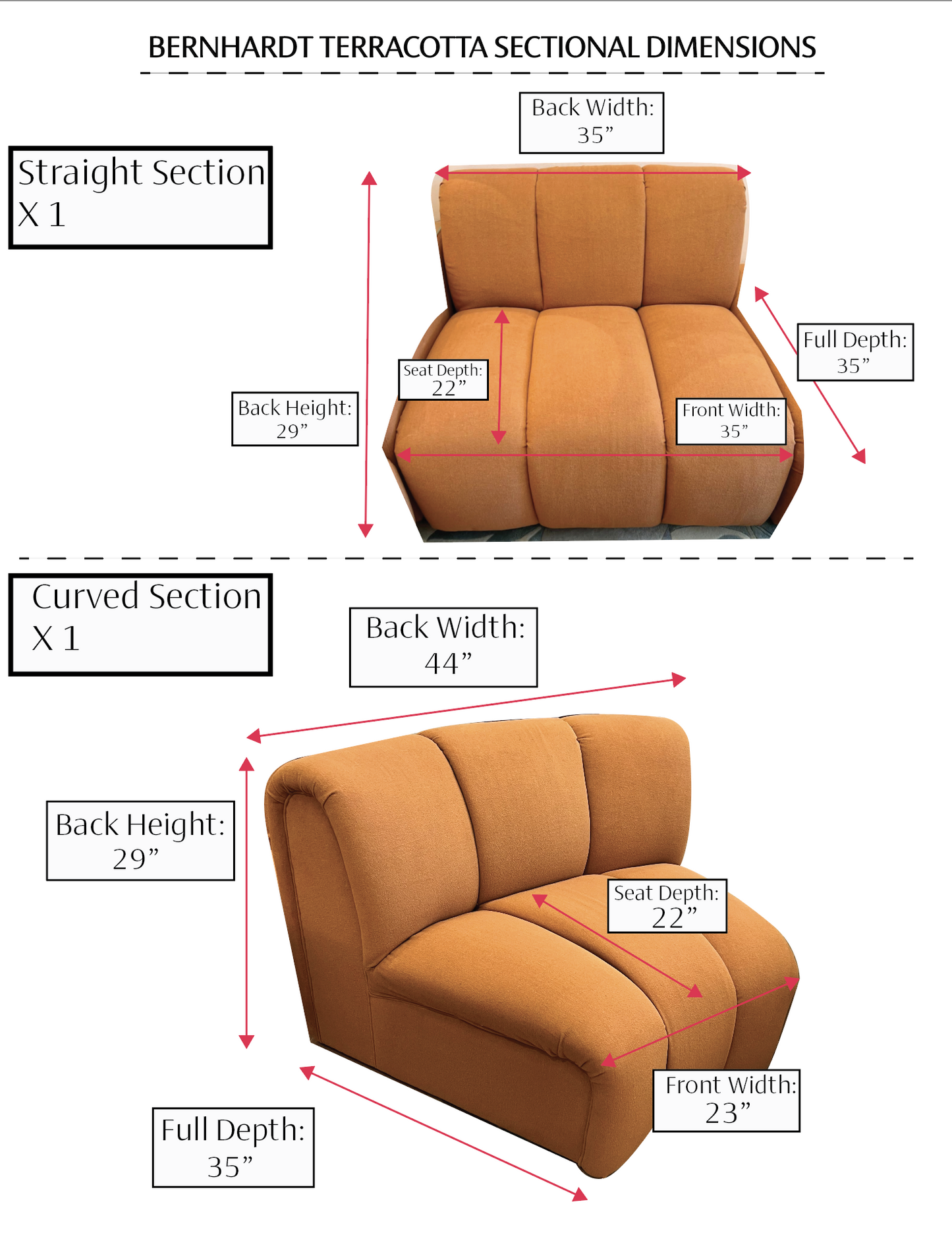 Vintage Terracotta Modular Sofa by Bernhardt (per piece)