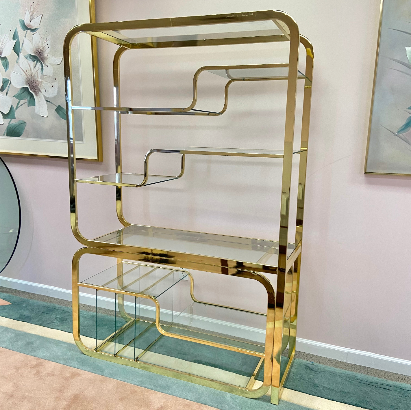 1980's DIA Brass and Glass Sliding Etagere