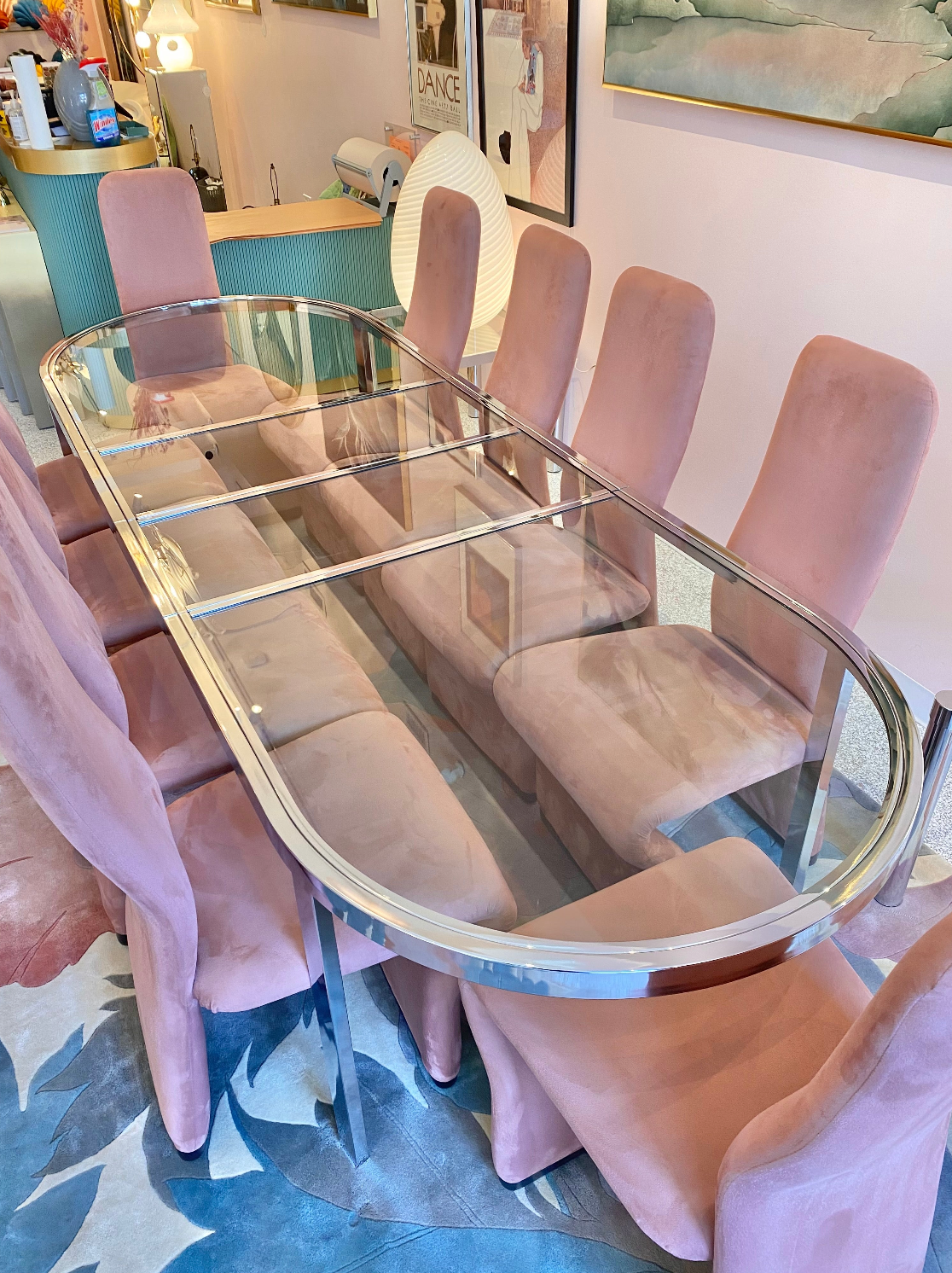 1980's Extendable Chrome and Glass Oval Dining Table by Design Instititute of America