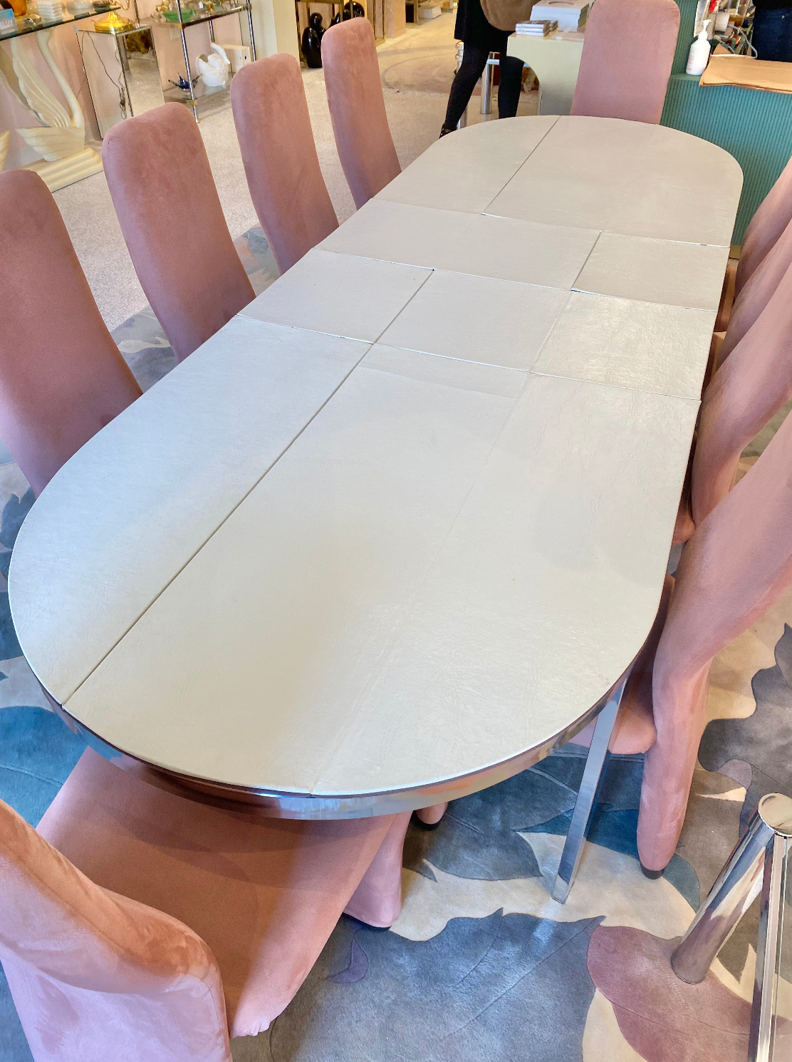 1980's Extendable Chrome and Glass Oval Dining Table by Design Instititute of America