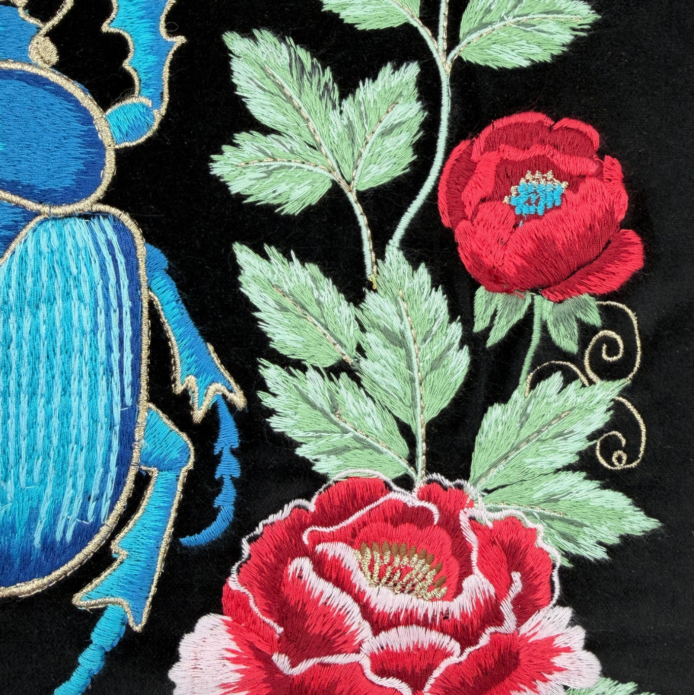 Velvet Embroidered Beetle Pillow by Myth & Thread
