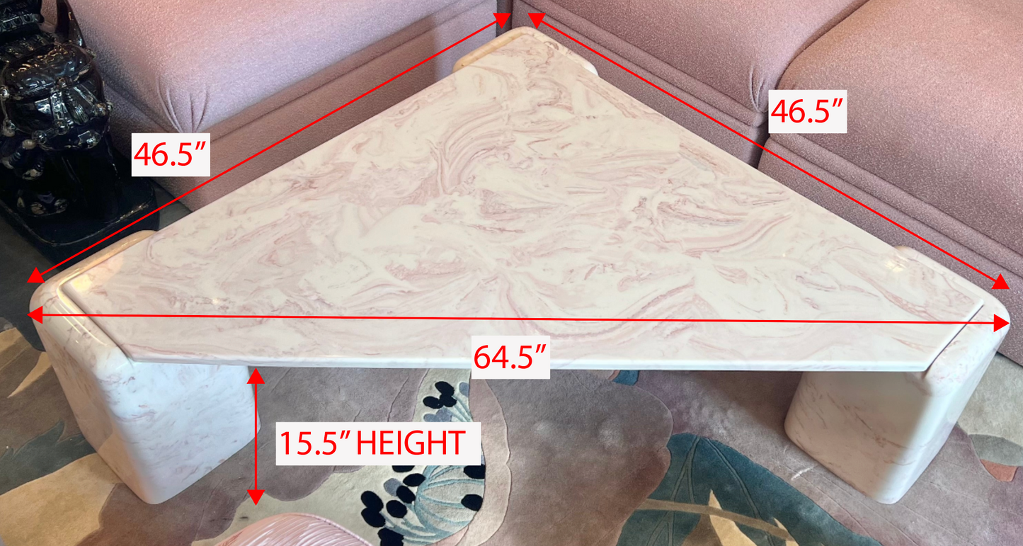 1980’s Triangular Postmodern Pink Marble Resin Coffee Table