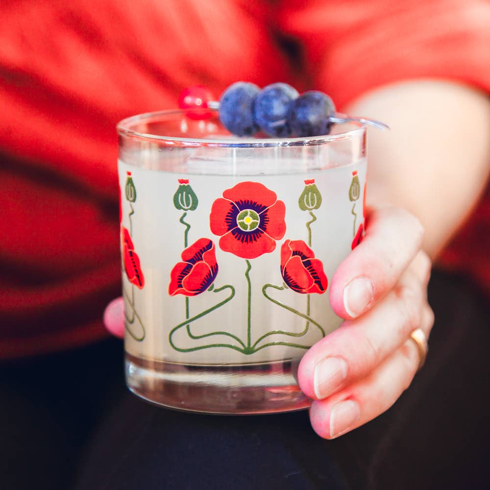 Red Poppy Rocks Glasses - PAIR