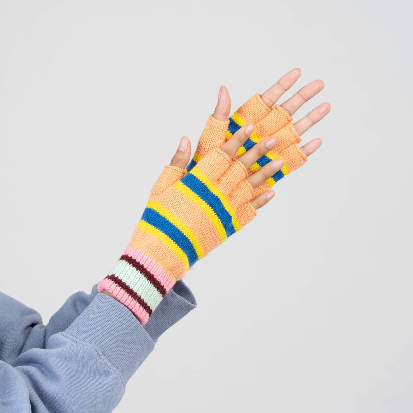 Stripe Fingerless Gloves: Peach Cobalt