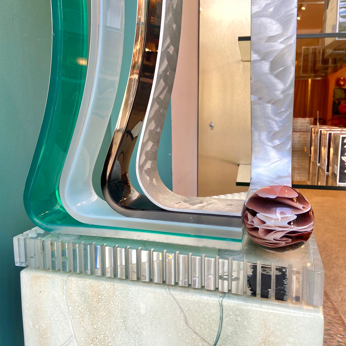 Vintage Abstract Lucite and Steel Art Sculpture by Haziza