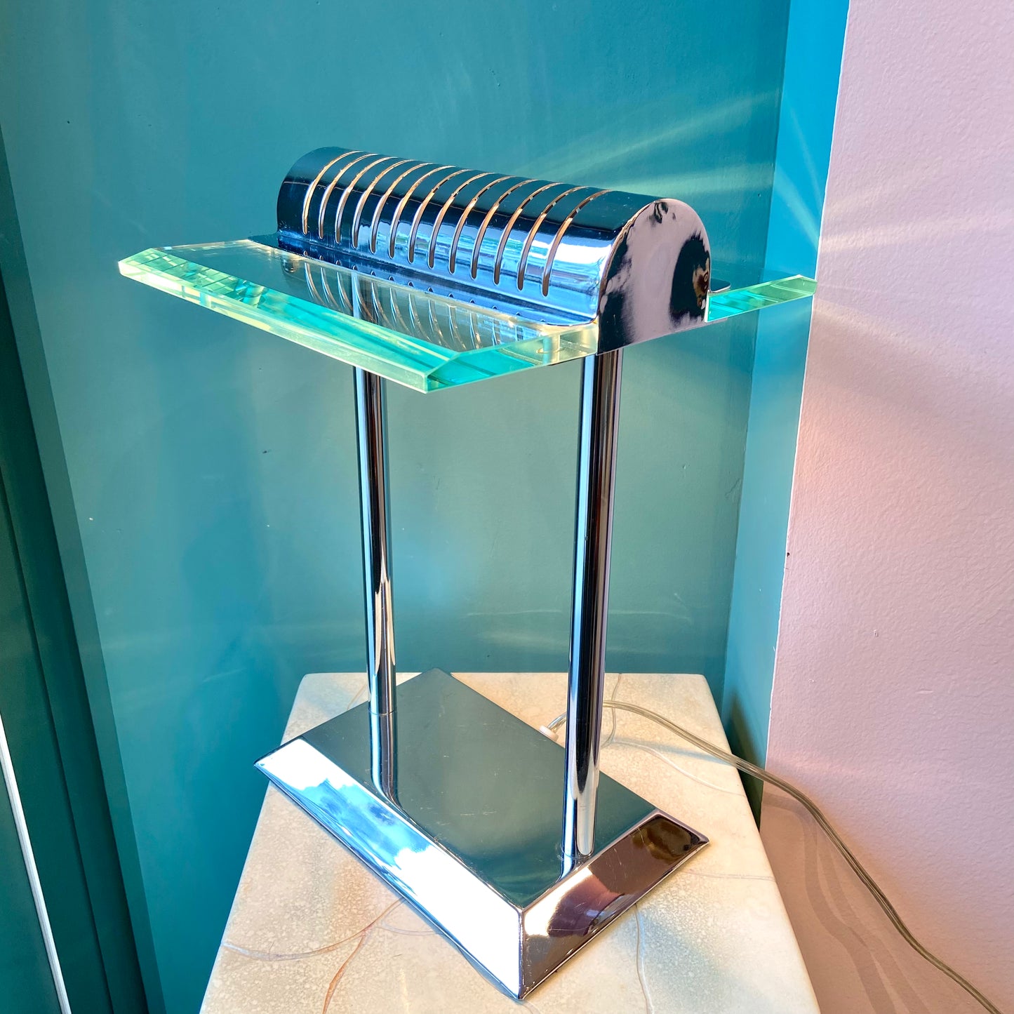 Vintage Sonneman Style Chrome and Glass Touch Table Lamp