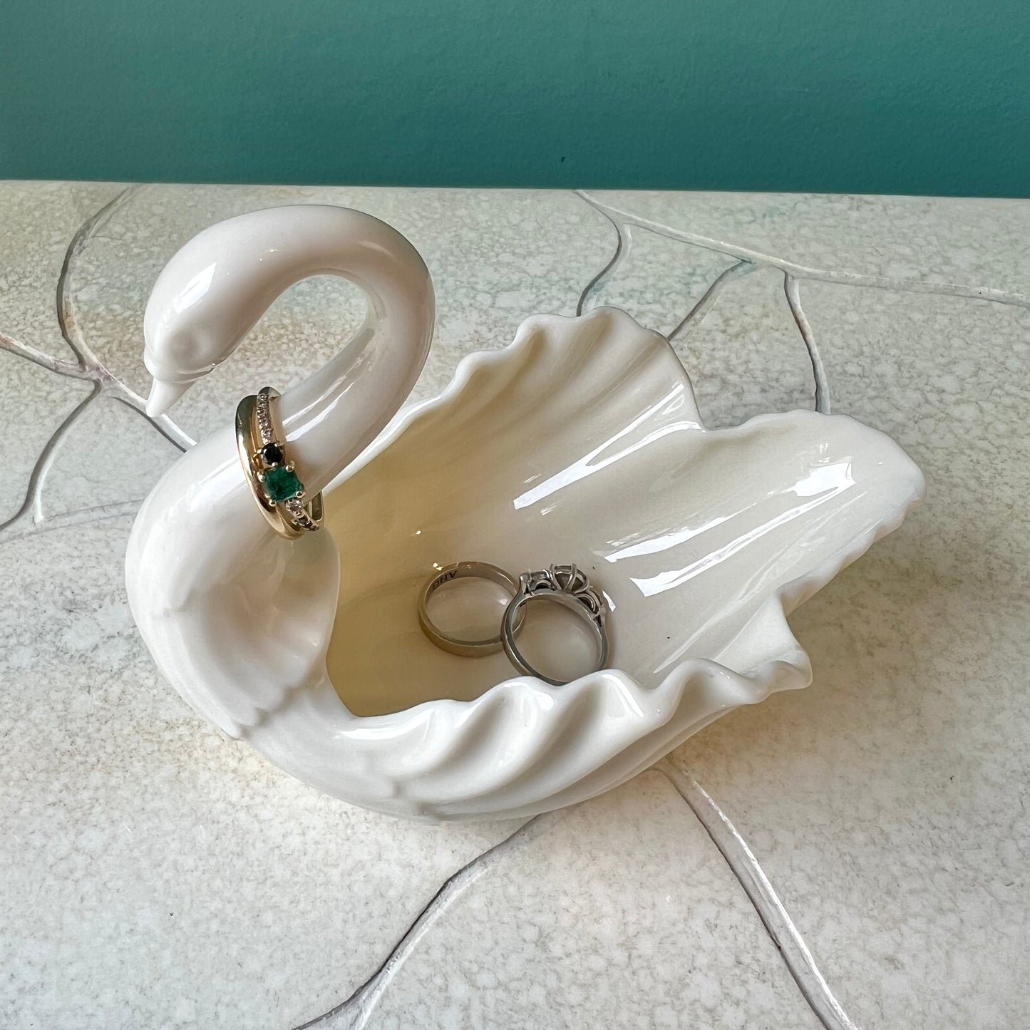 Vintage Porcelain Swan Ring Dish By Lenox