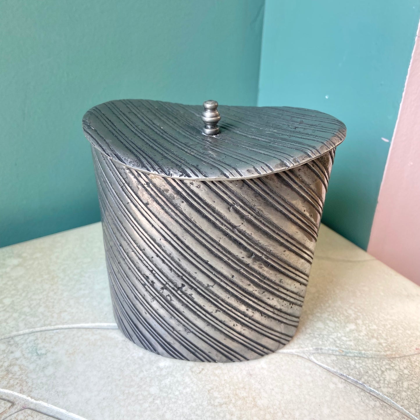 Vintage Fecit Portugal VCM Pewter Hinged Lid Trinket Box