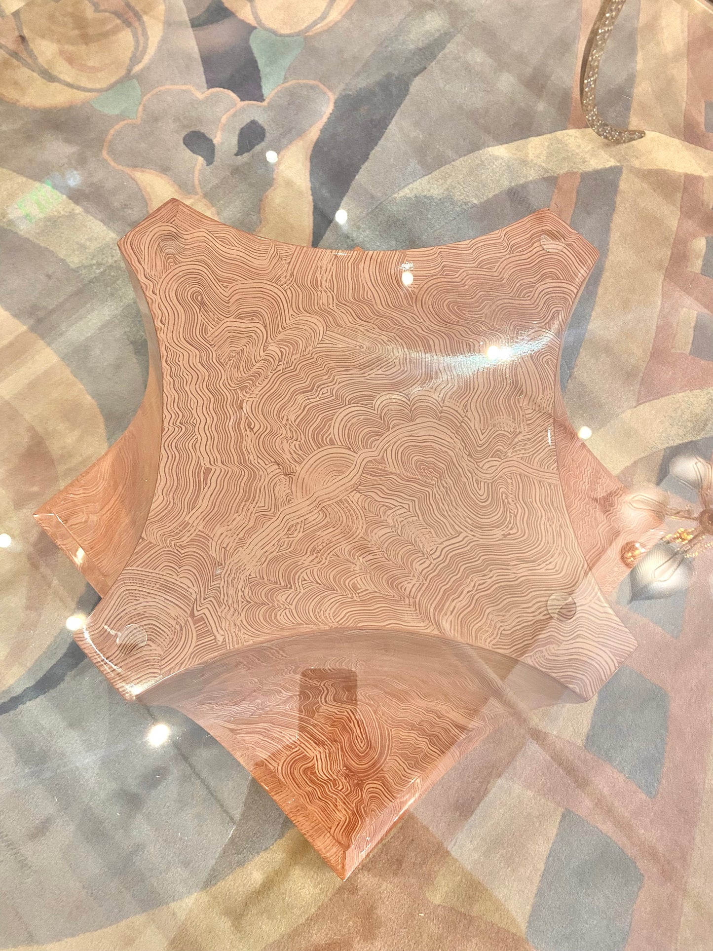 Vintage Square Fiberglass Faux Stone Swirl Base Coffee Table