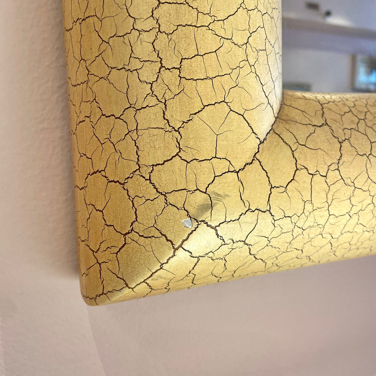 Large Vintage Karl Springer Style Crackle Paint and Gold Leaf Mirror