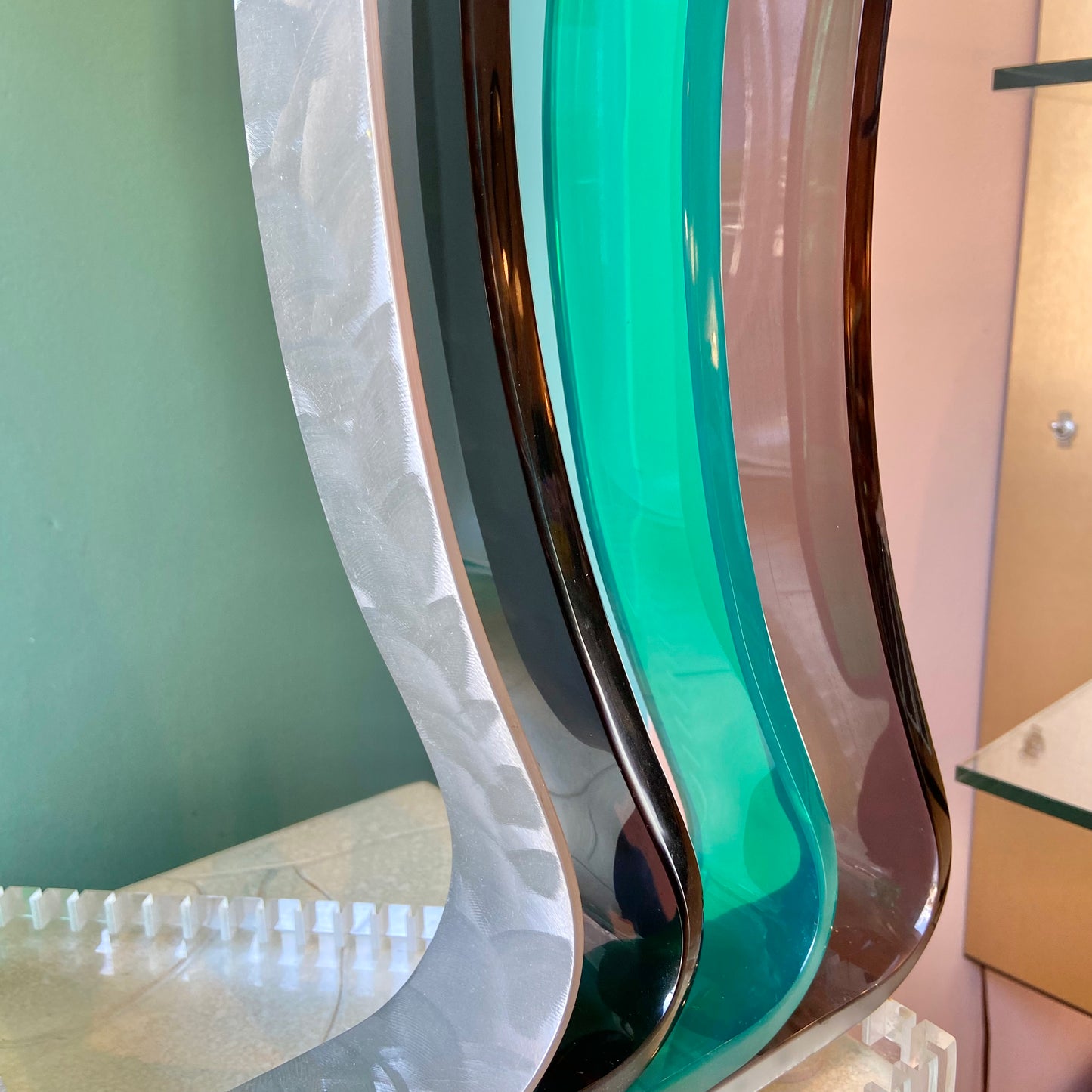 Vintage Abstract Lucite and Steel Art Sculpture by Haziza