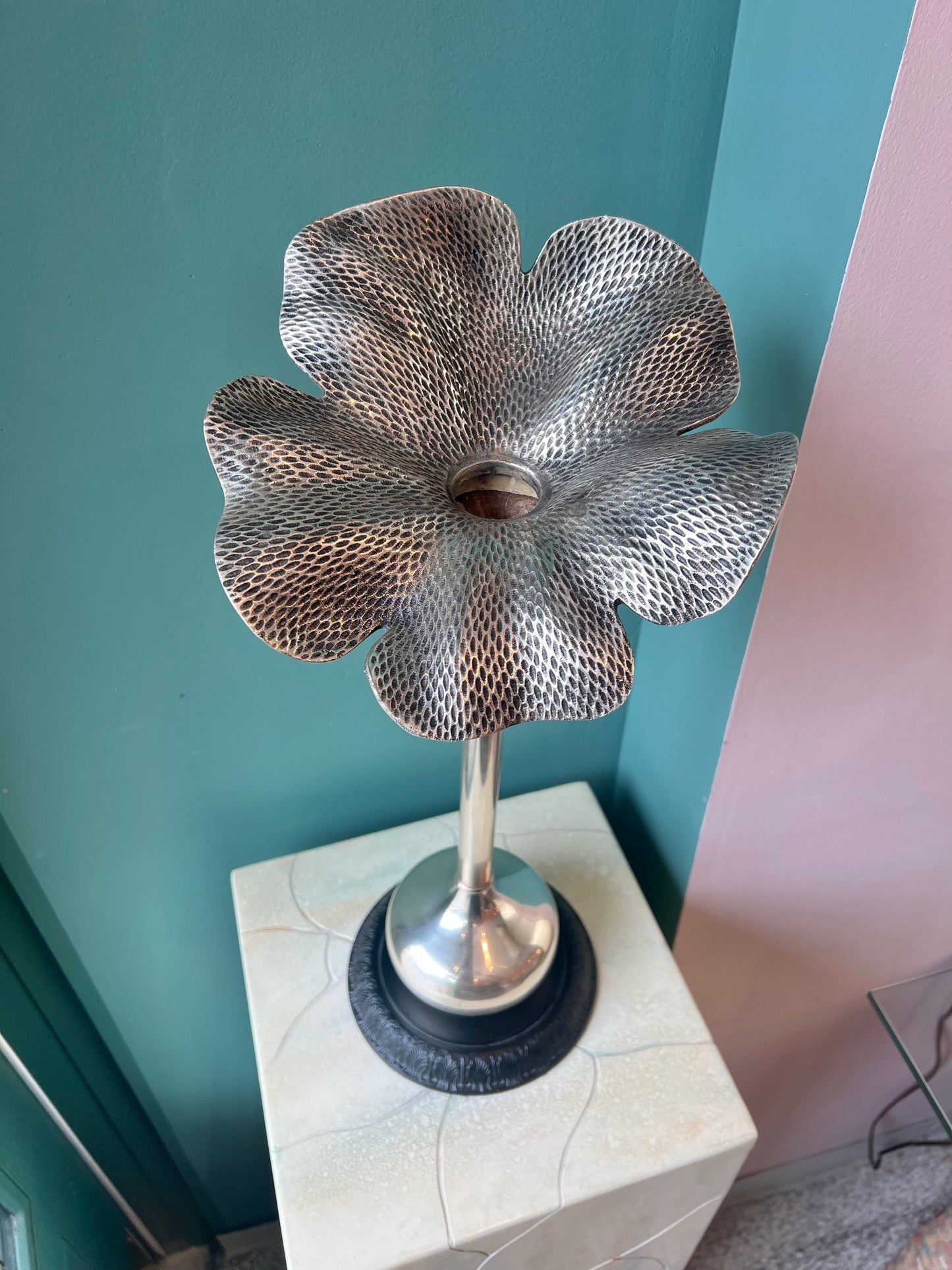 Vintage Maitland Smith Style Hammered Metal Flower Vase/Candle Holder