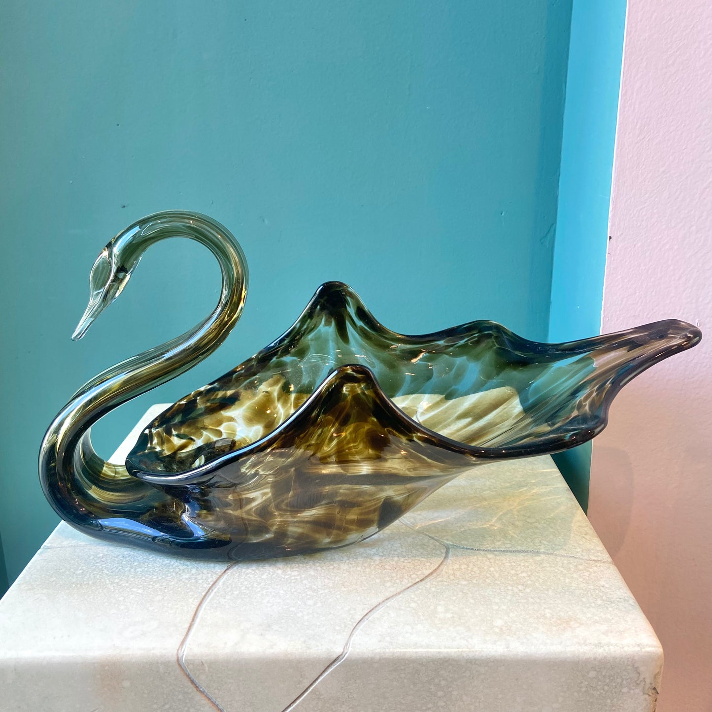 Vintage Murano Style Glass Swan Catchall