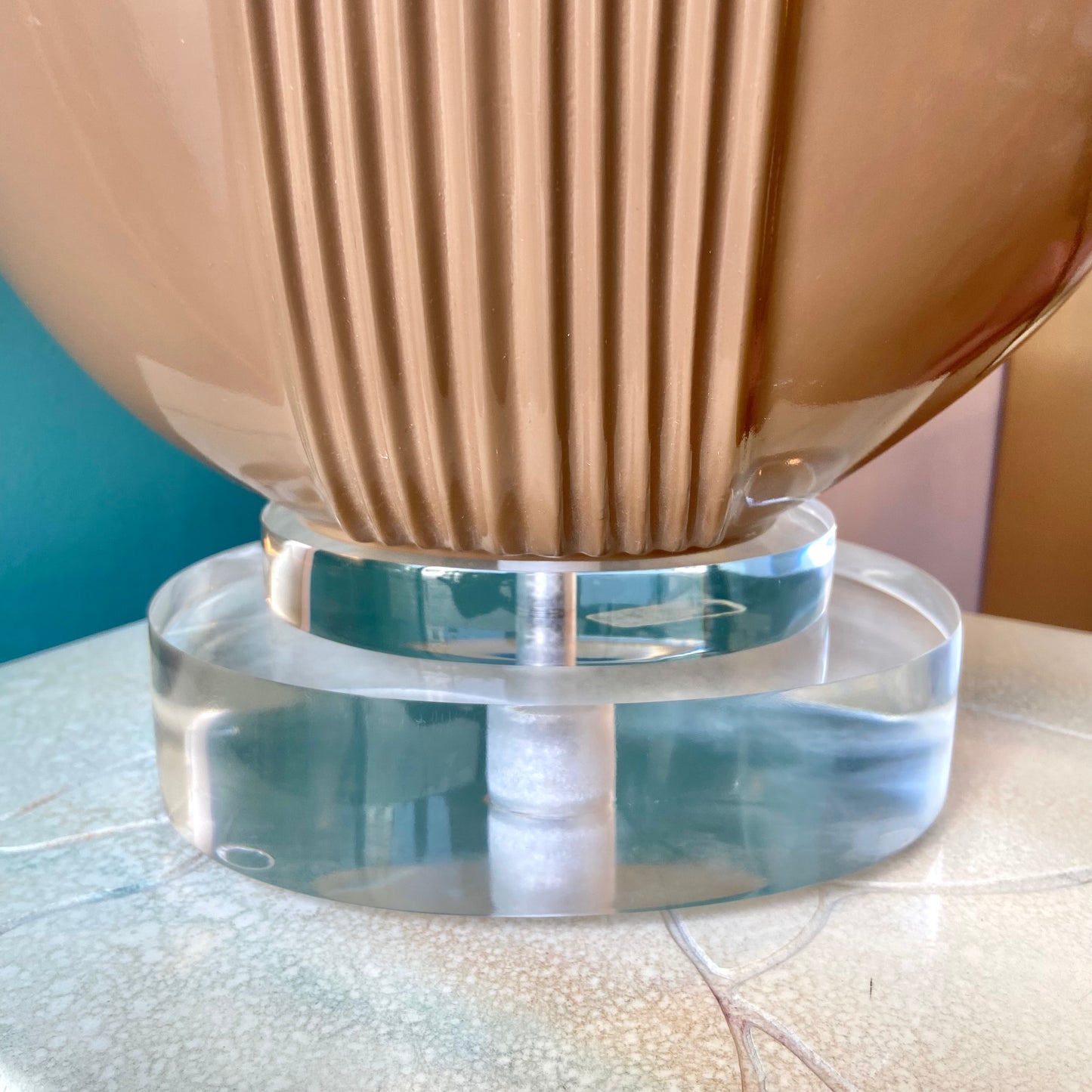 Vintage Art Deco Style Taupe Ceramic and Lucite Table Lamp