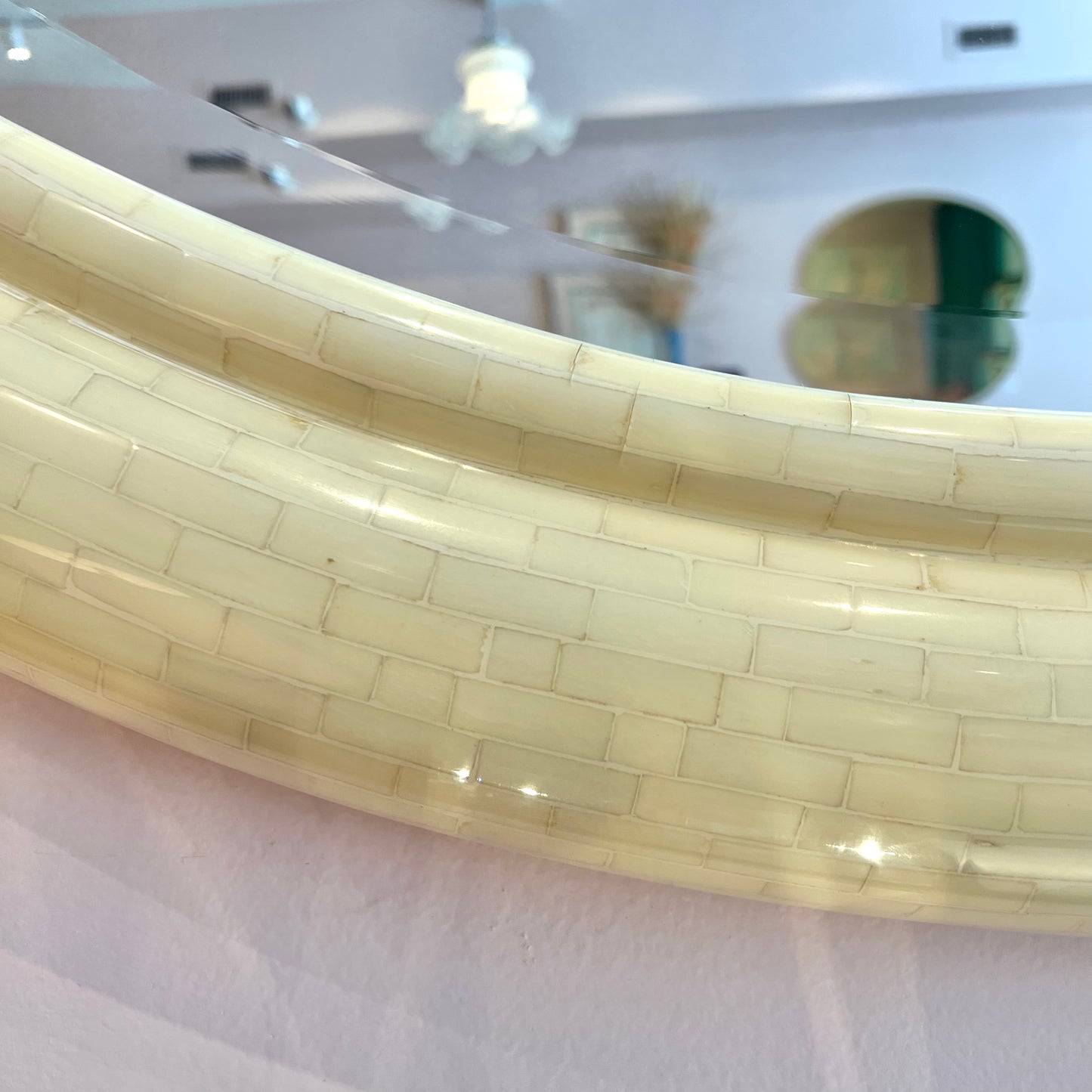 Vintage Extra Large Circular Tessellated Bone Mirror by Enrique Garcel