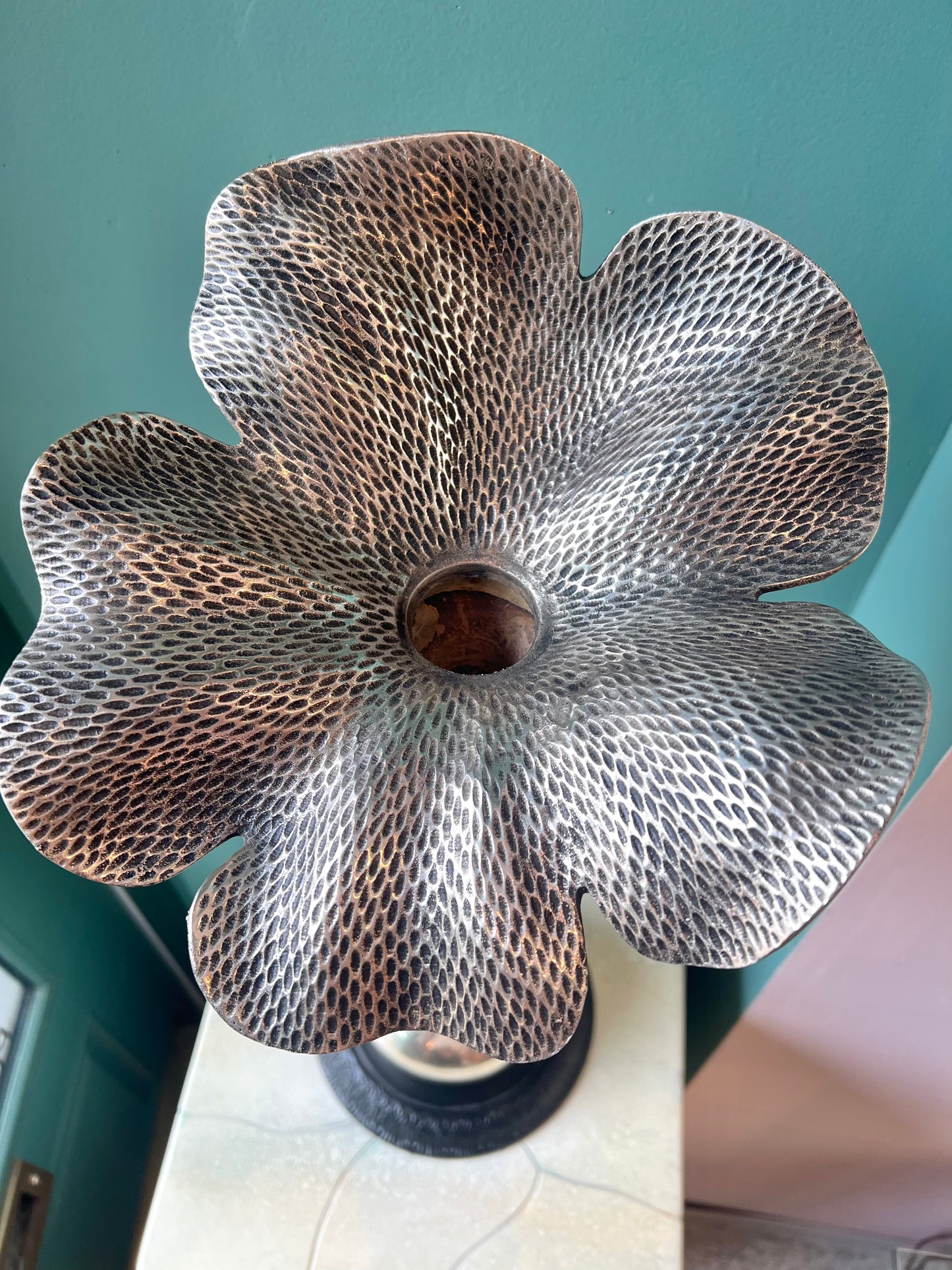 Vintage Maitland Smith Style Hammered Metal Flower Vase/Candle Holder