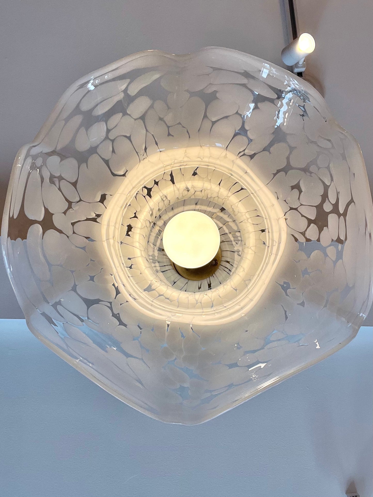 Vintage Carlo Nason Style Murano Glass White Frosted Pendant Chandelier