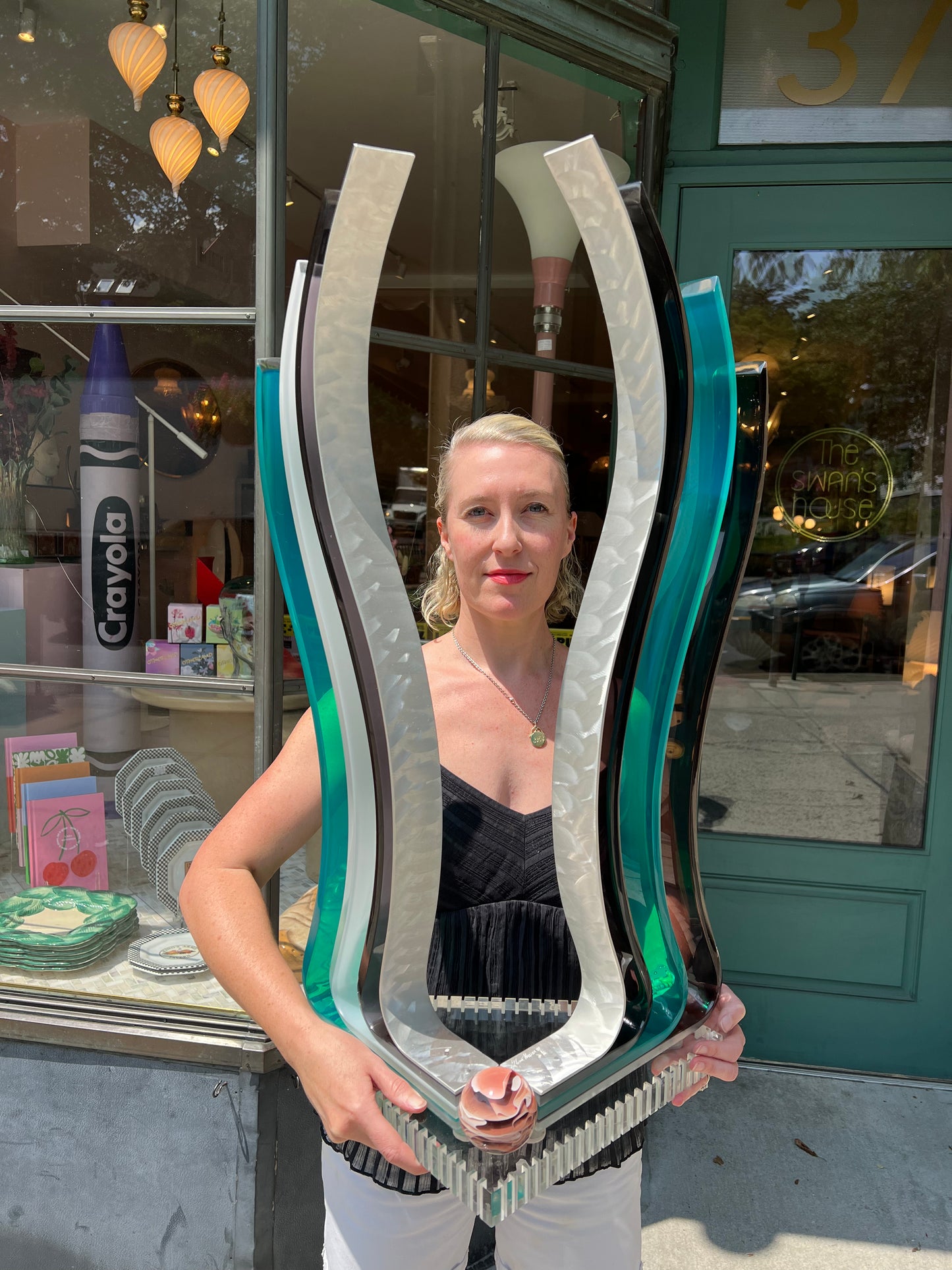 Vintage Abstract Lucite and Steel Art Sculpture by Haziza