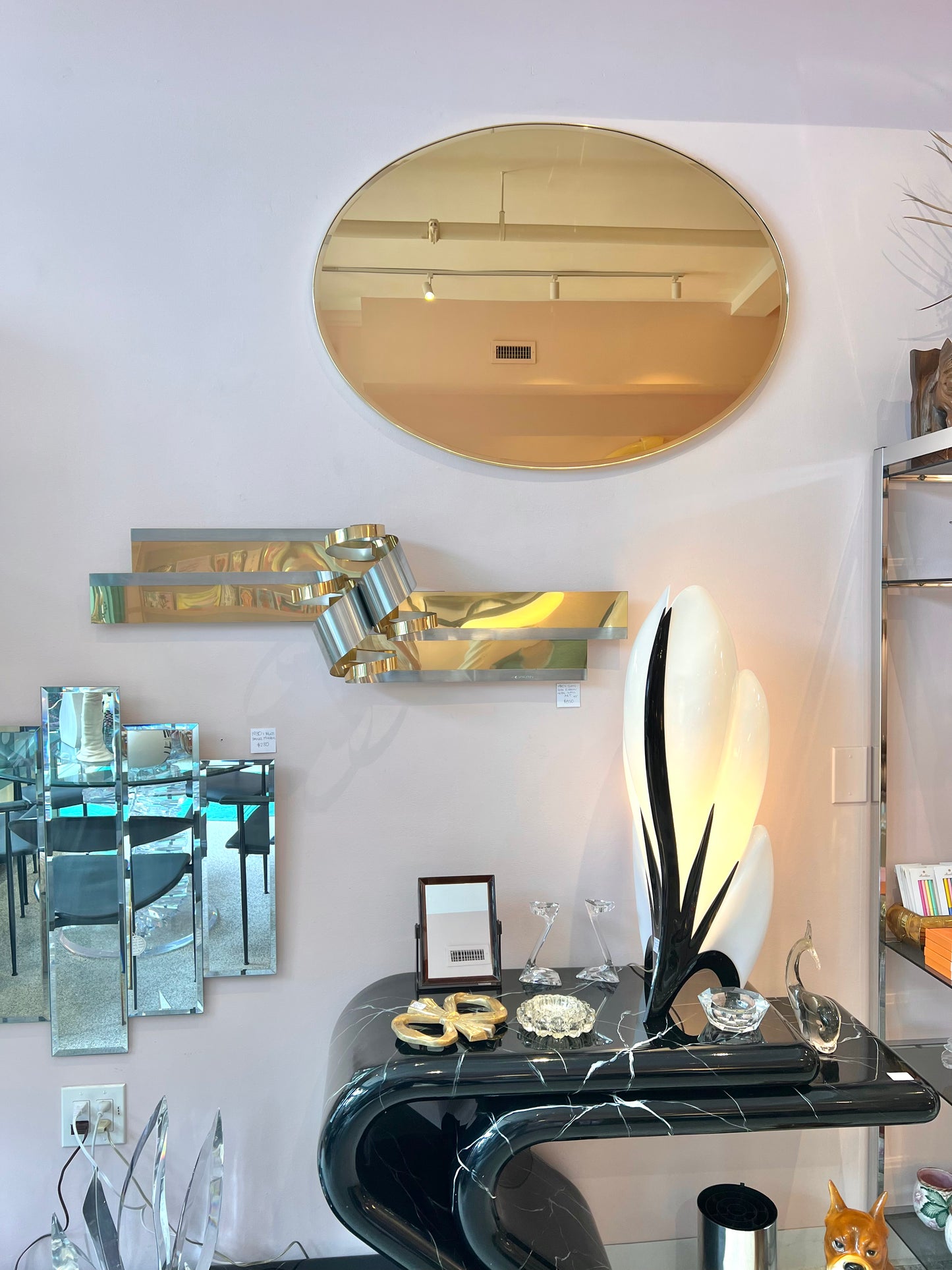 Vintage Amber Tinted Oval Mirror