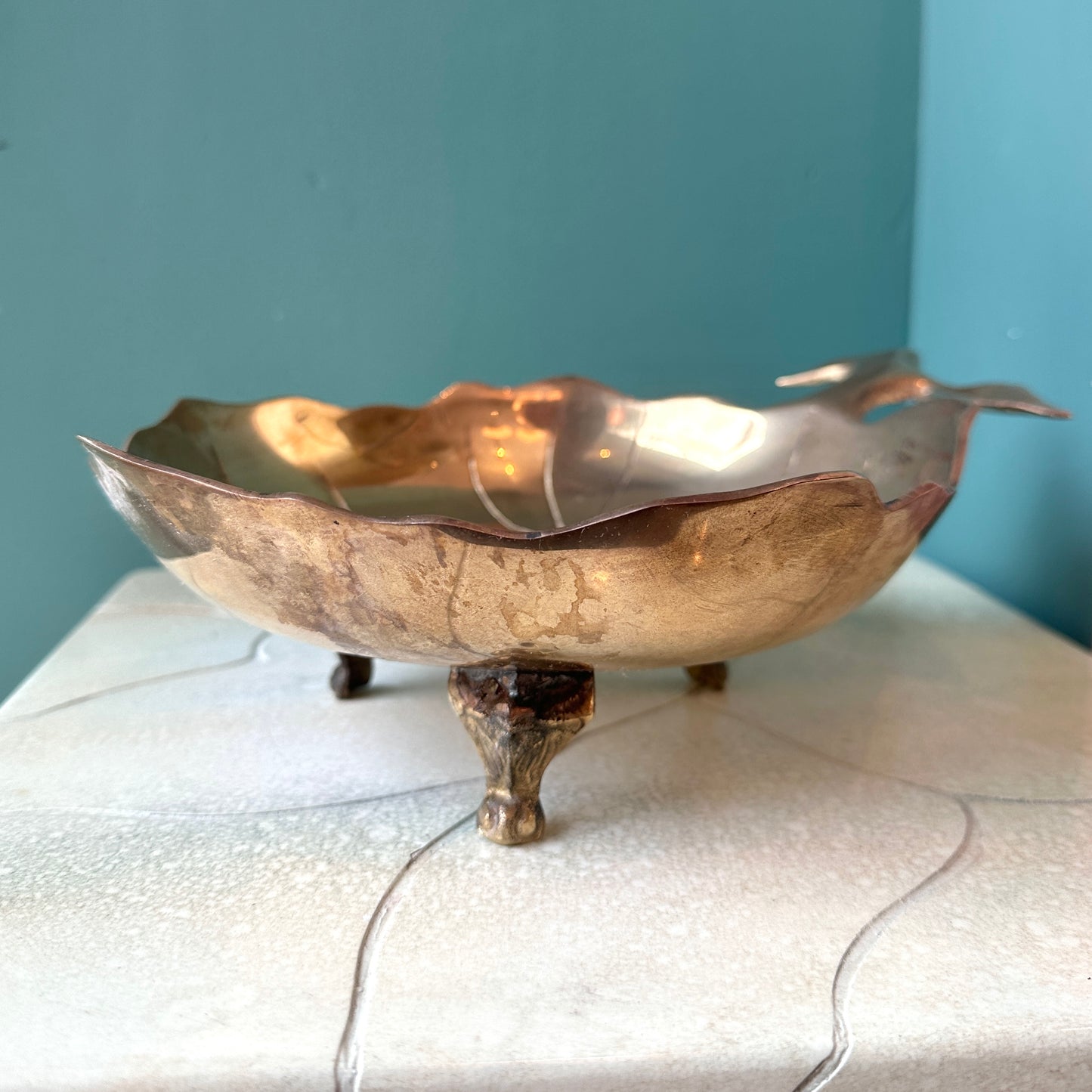 Vintage Brass Leaf Catchall Bowl
