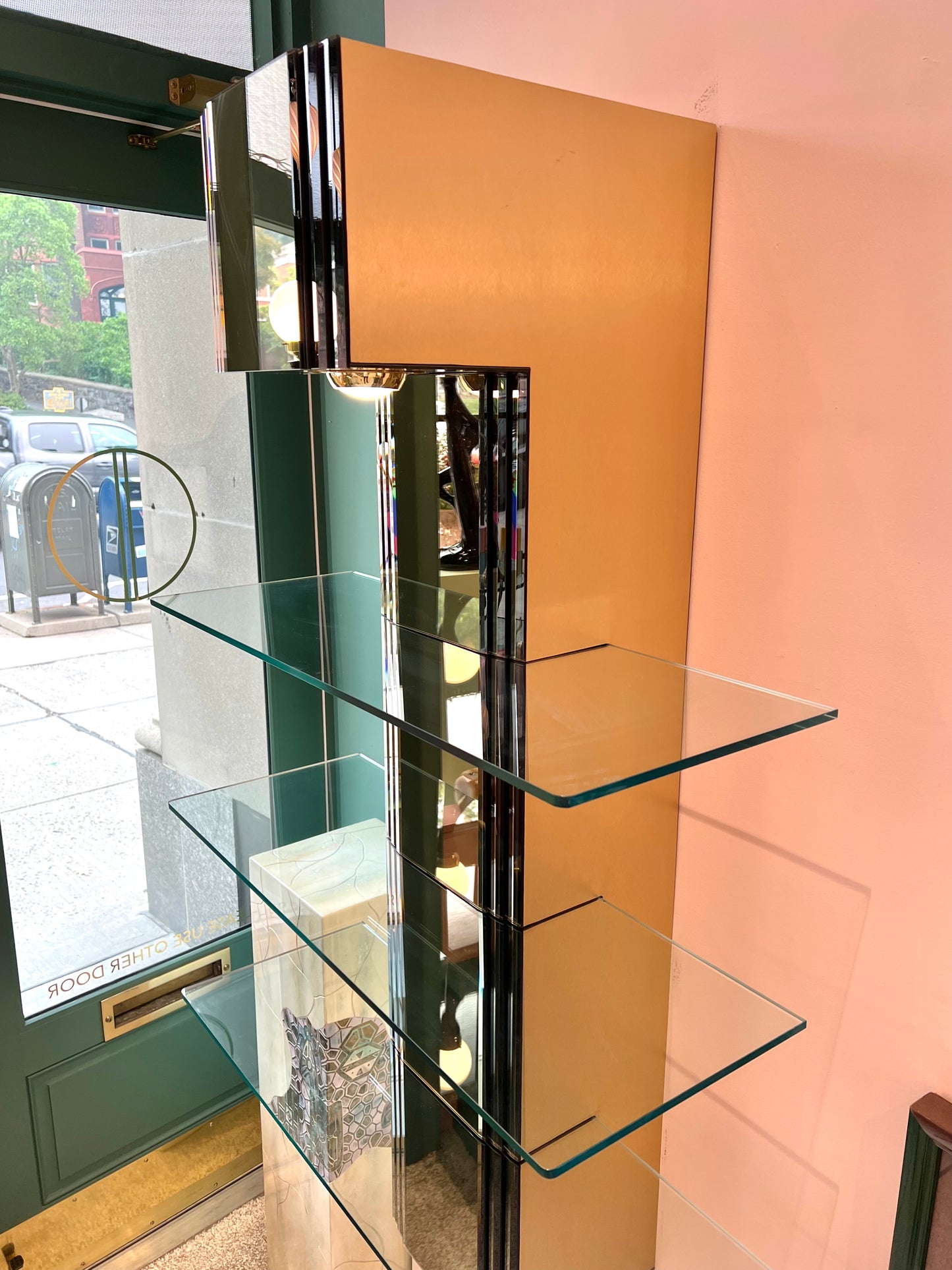 Vintage Paul Evans Style Bronze Mirrored Light Up Floating Shelves
