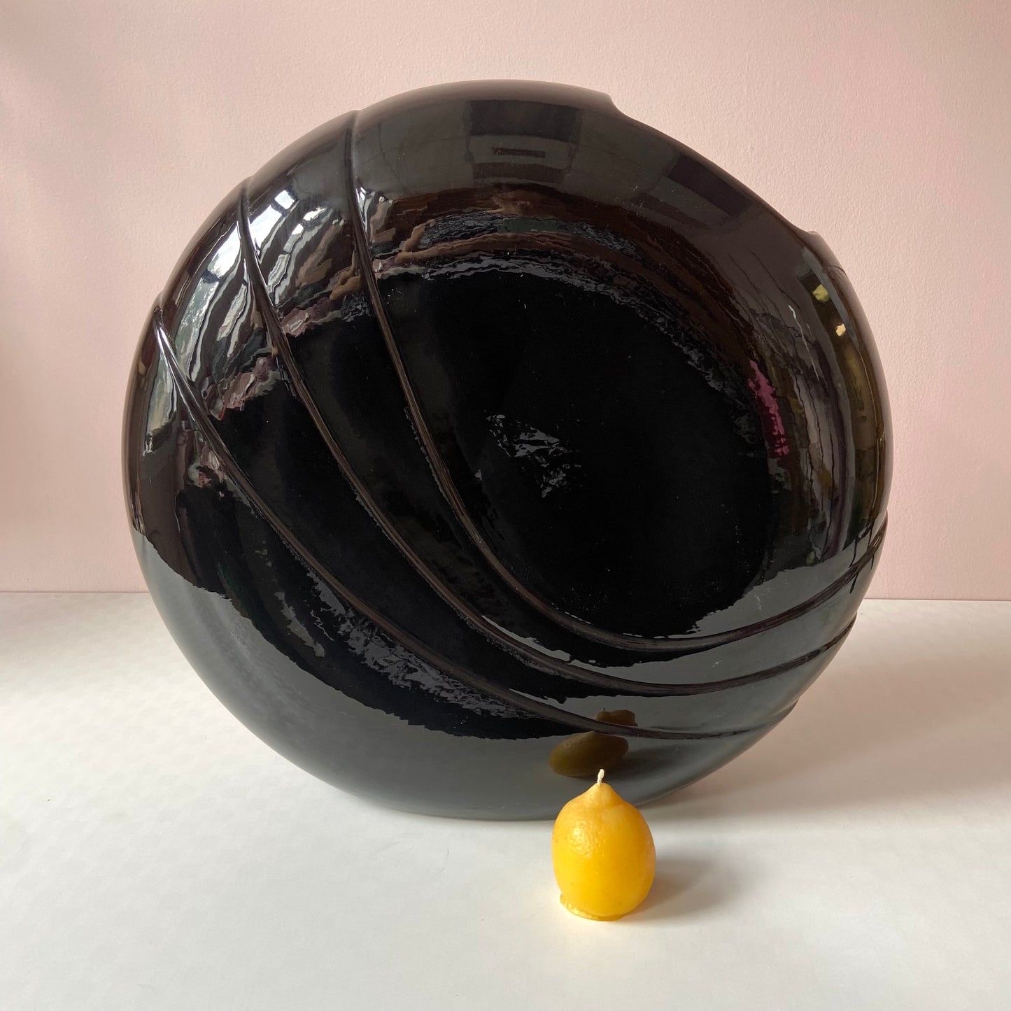 XL Vintage 1980’s Black Circular Embossed Vase 20”