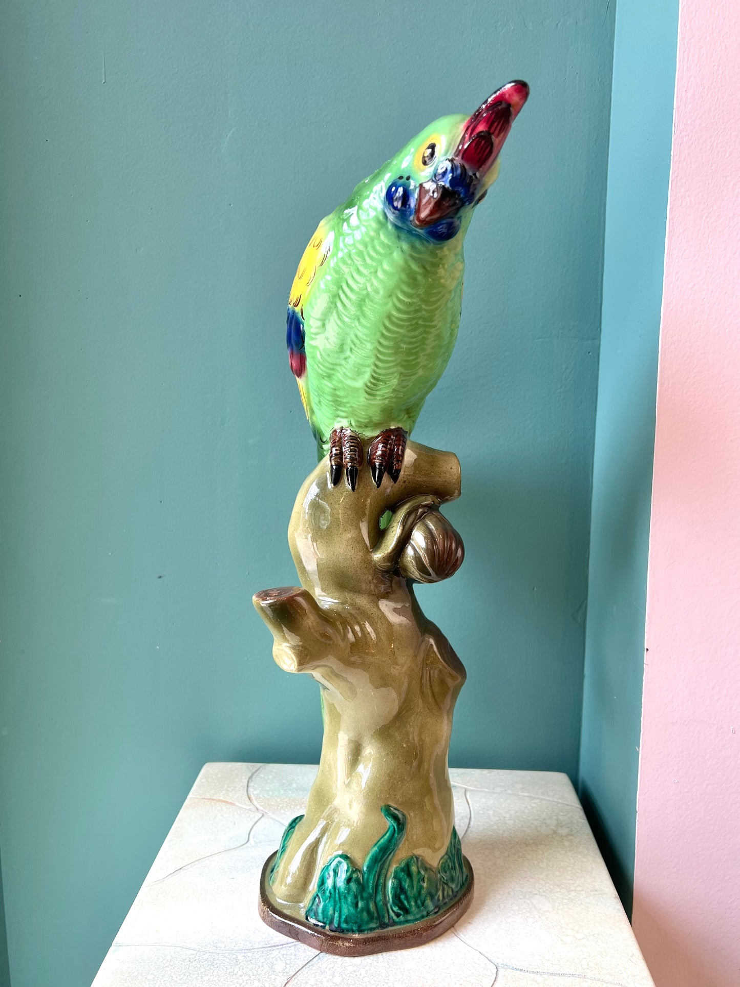 Vintage Hand Painted Ceramic Italian Parrot Statue