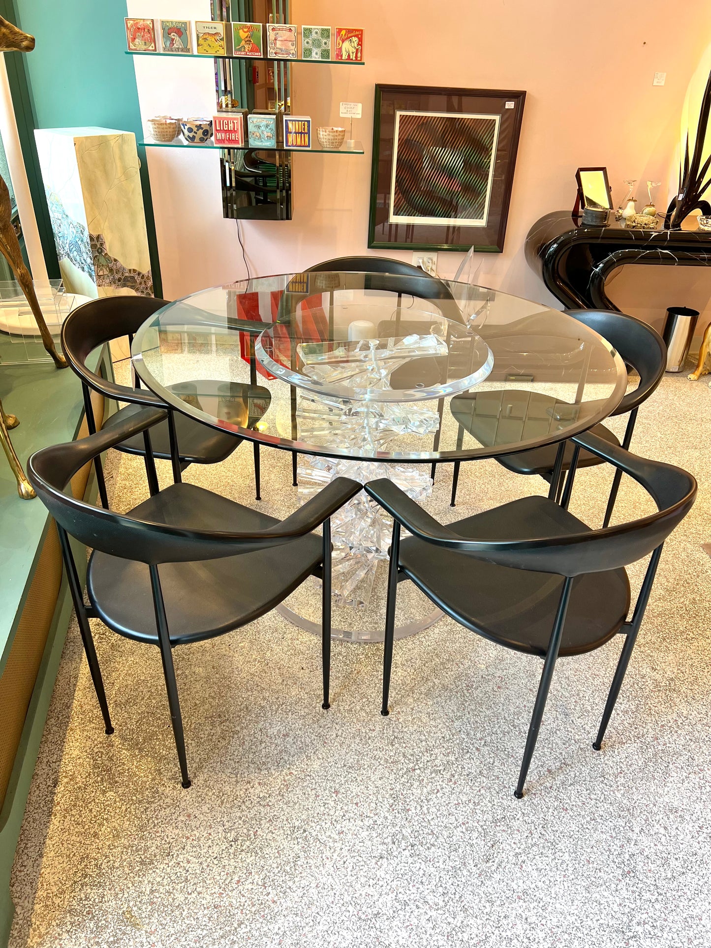 Vintage Set of 5 Model P40 Black Italian Dining Chairs by Fasem