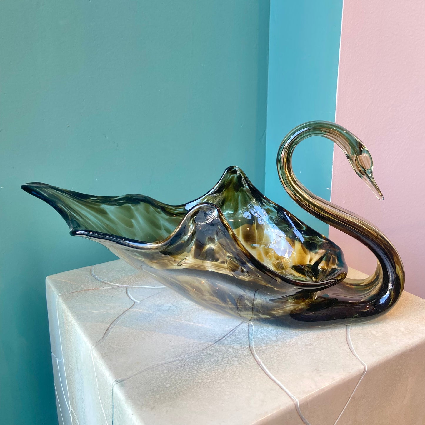 Vintage Murano Style Glass Swan Catchall