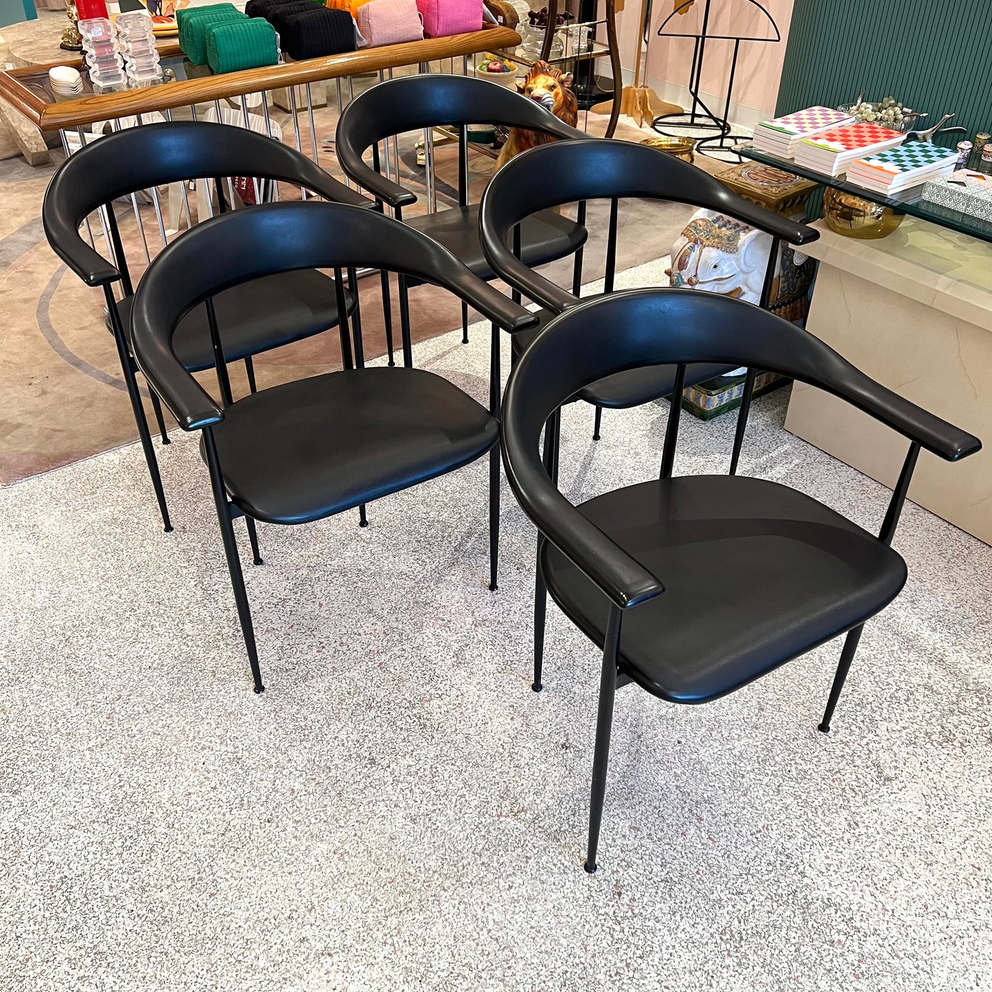 Vintage Set of 5 Model P40 Black Italian Dining Chairs by Fasem