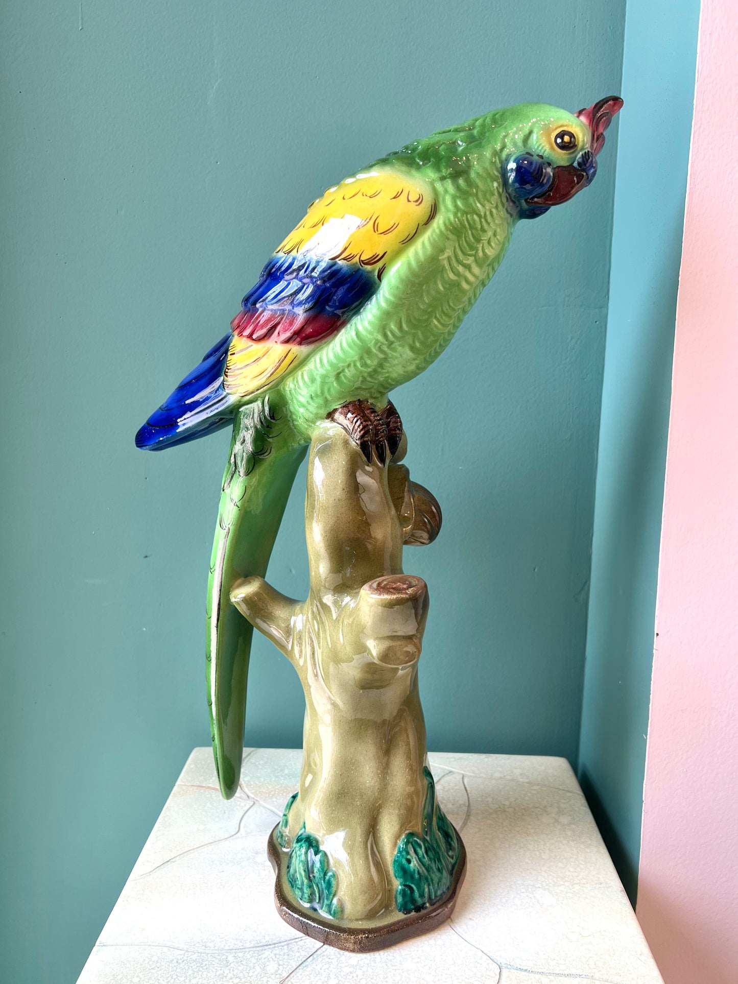 Vintage Hand Painted Ceramic Italian Parrot Statue