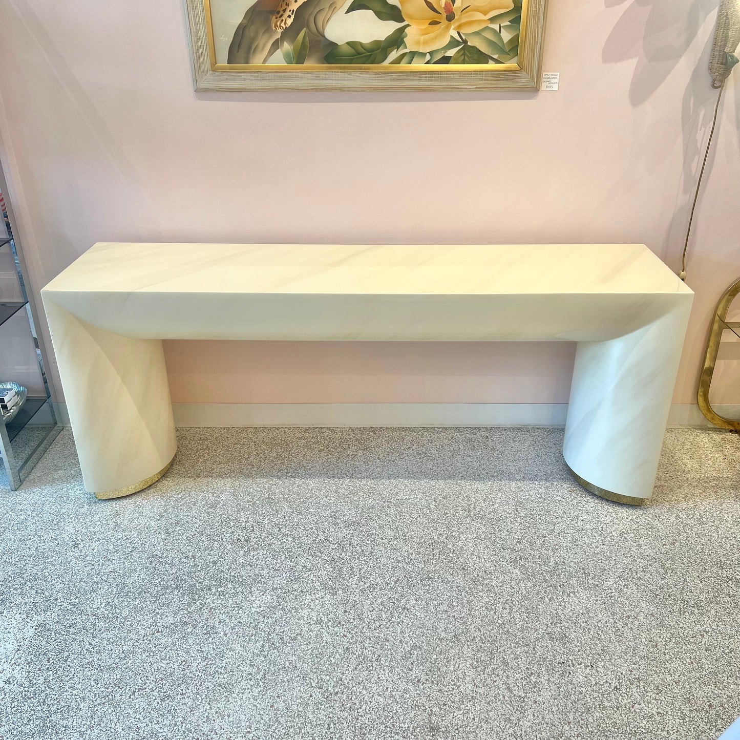 Vintage Karl Springer Style Lacquer Demilune Footed Console Table