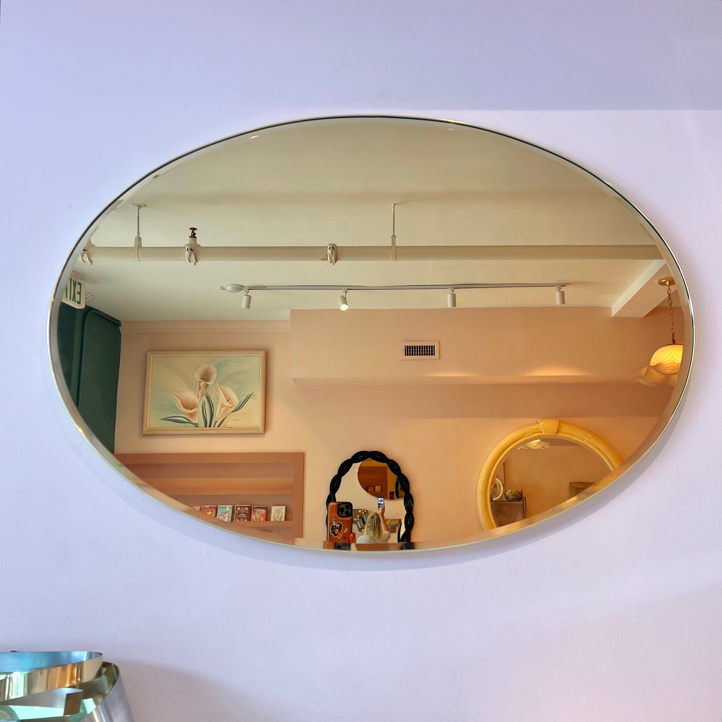 Vintage Amber Tinted Oval Mirror