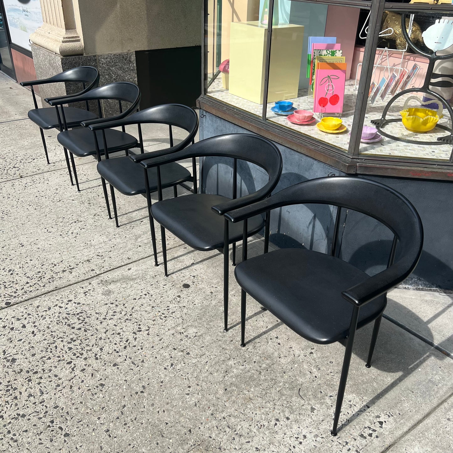 Vintage Set of 5 Model P40 Black Italian Dining Chairs by Fasem
