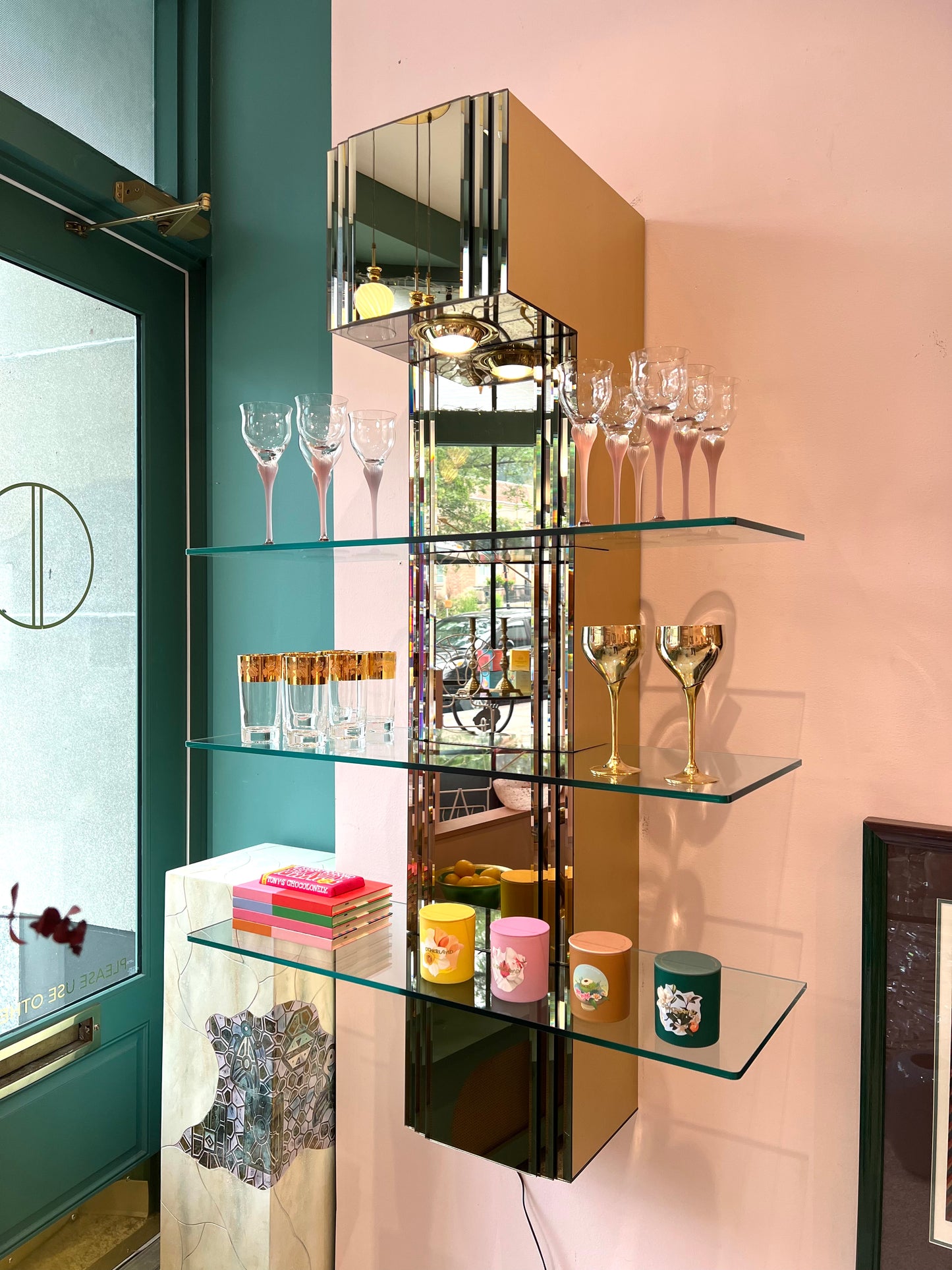 Vintage Paul Evans Style Bronze Mirrored Light Up Floating Shelves