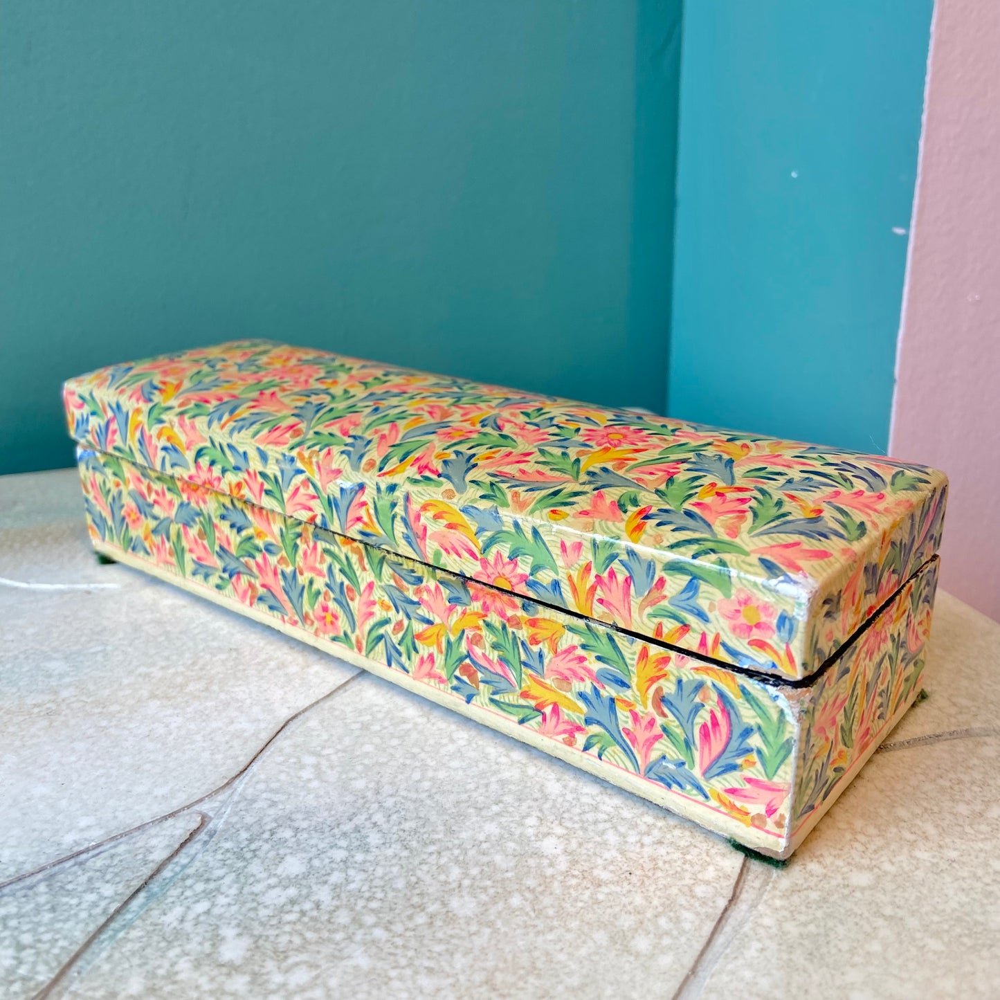 Vintage Papier Mache Decorative Floral Trinket Box
