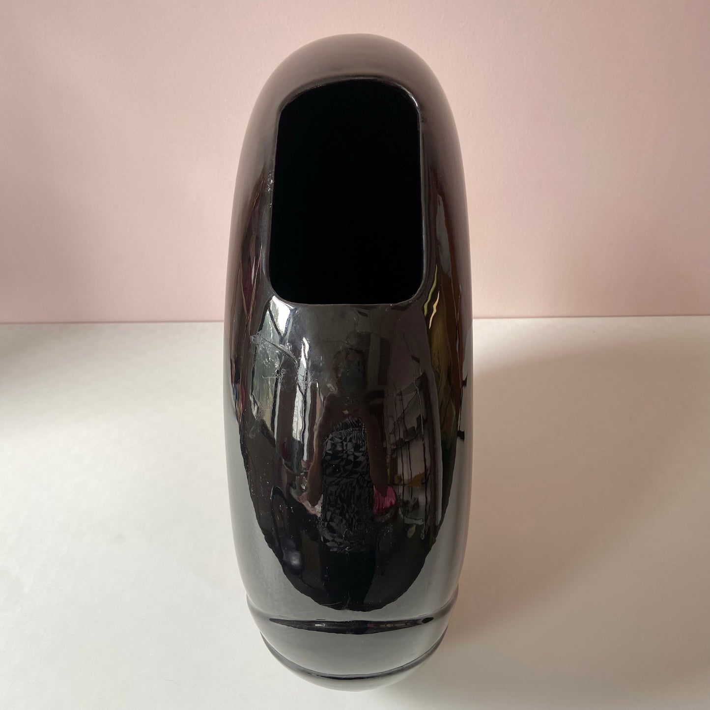 XL Vintage 1980’s Black Circular Embossed Vase 20”