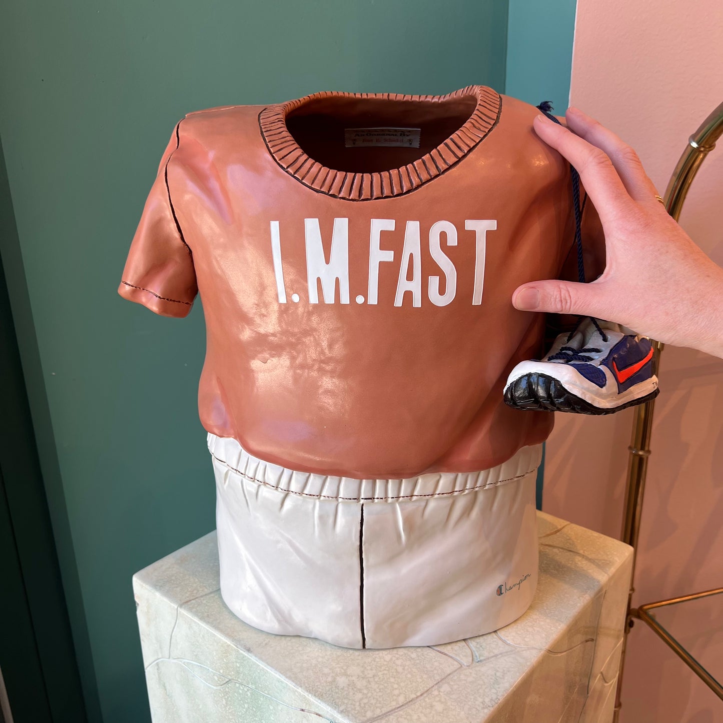 Original Vintage I.M.Fast Ceramic Runner's Outfit Sculpture by Joan E. Scheckel