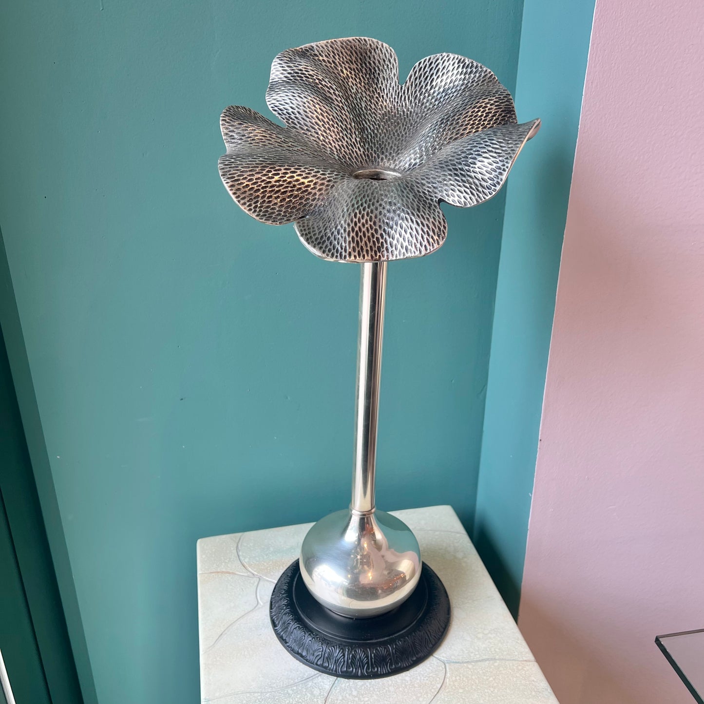 Vintage Maitland Smith Style Hammered Metal Flower Vase/Candle Holder