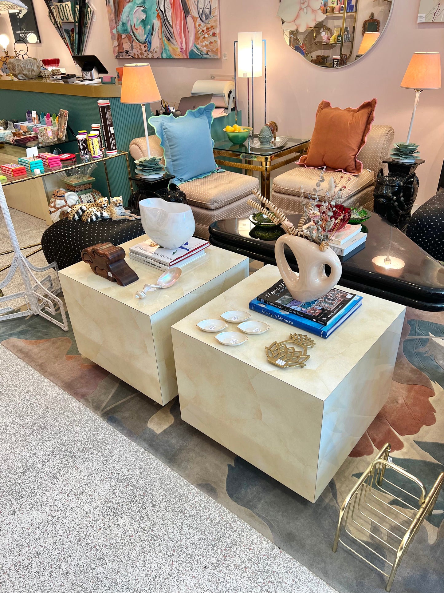 1980's Faux Goatskin Laminate Cube Side Table/item