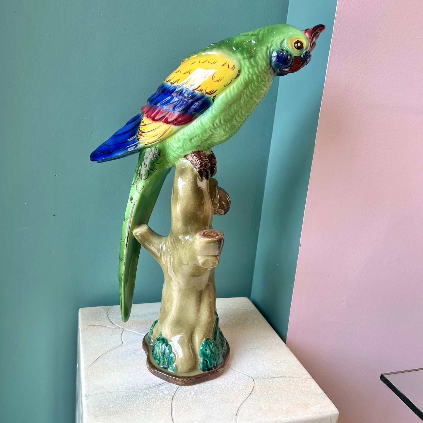 Vintage Hand Painted Ceramic Italian Parrot Statue