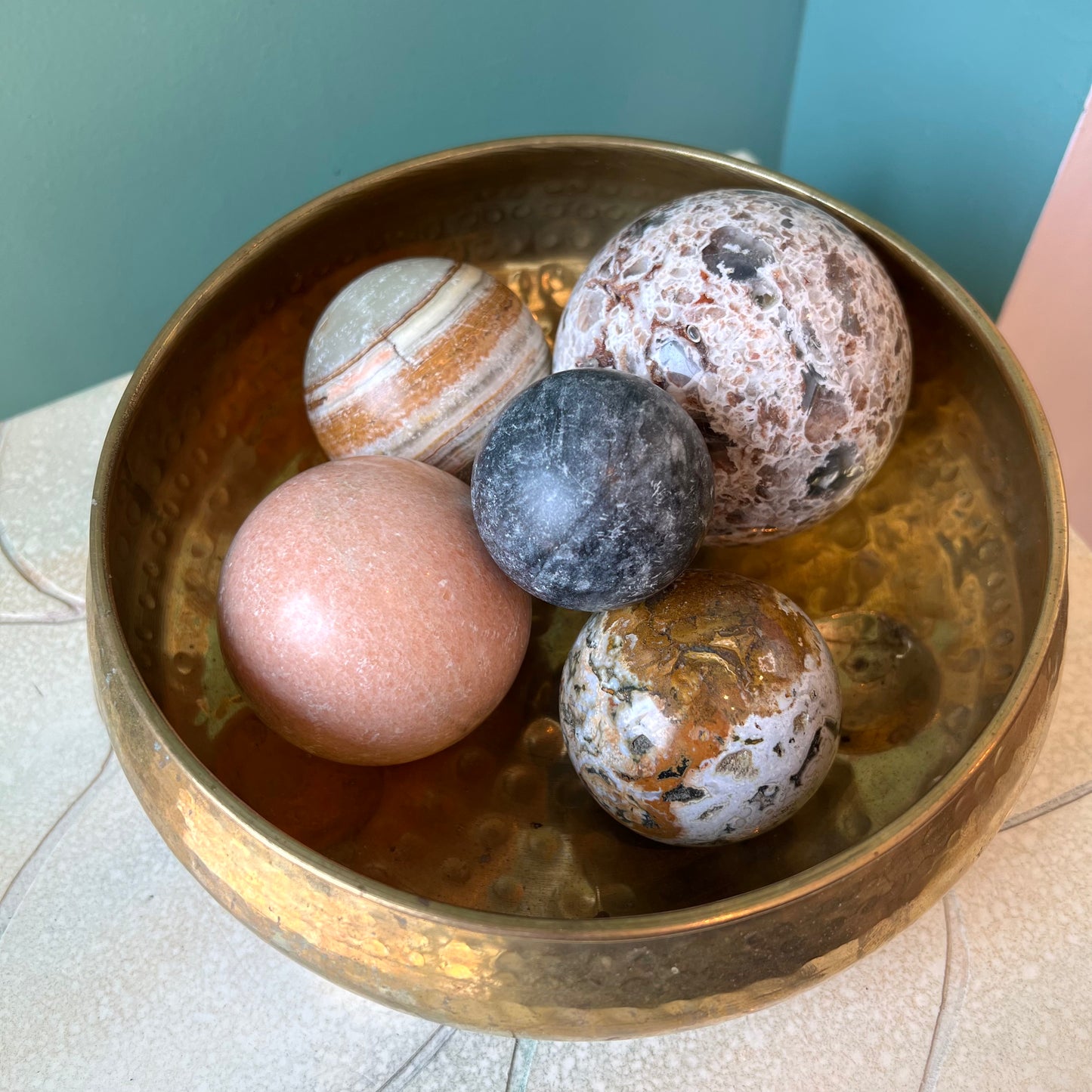 Set of 5 Vintage Natural Stone/Marble Decorative Balls