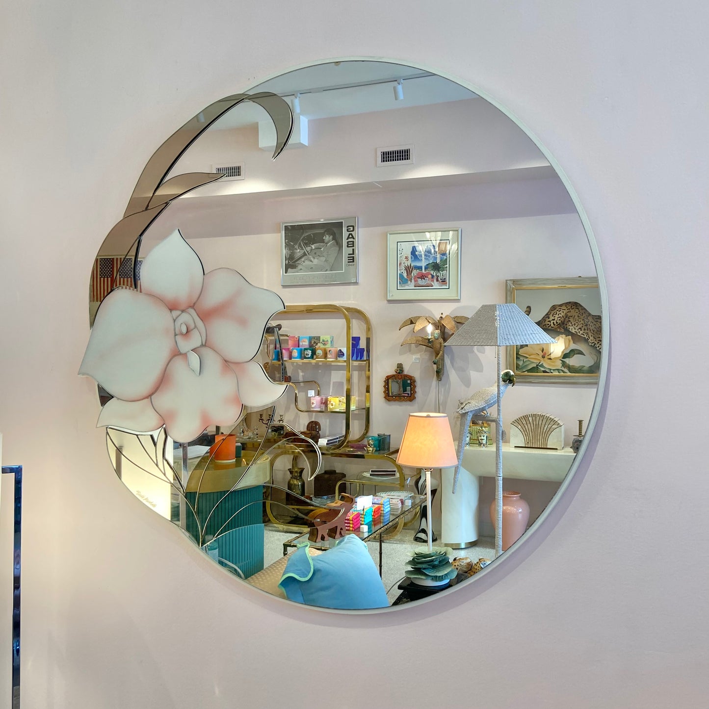 1980's David Marshall Circular Floral Mirror