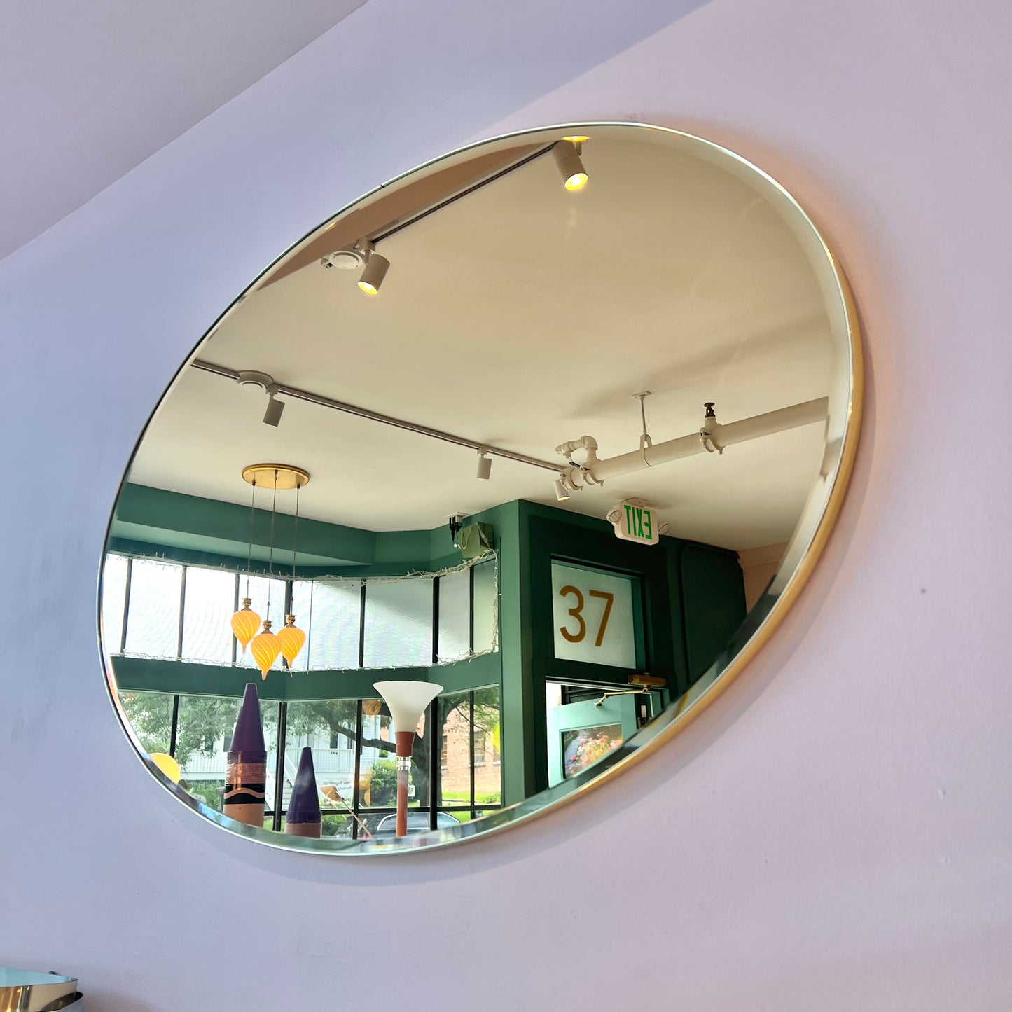 Vintage Amber Tinted Oval Mirror