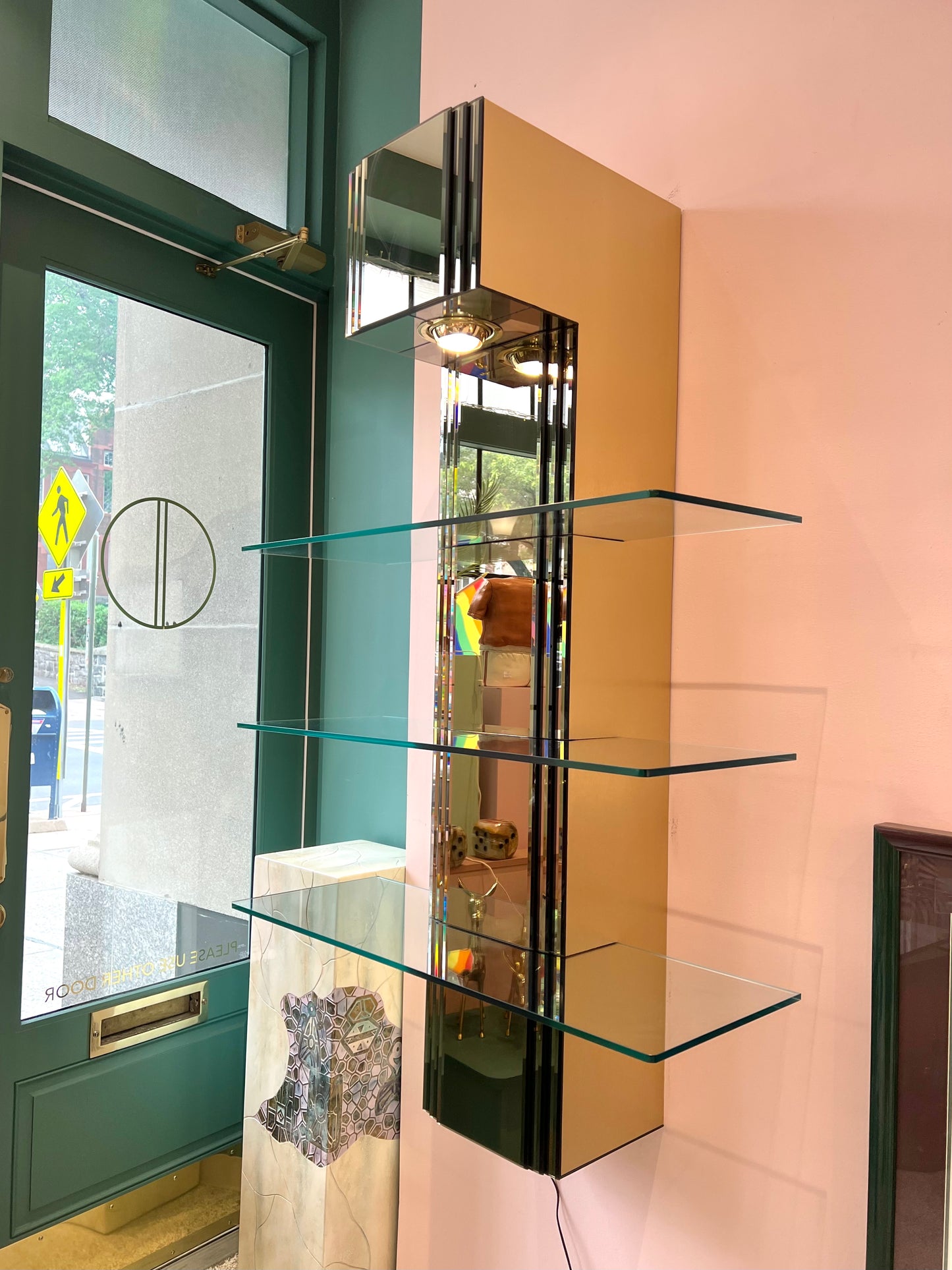Vintage Paul Evans Style Bronze Mirrored Light Up Floating Shelves