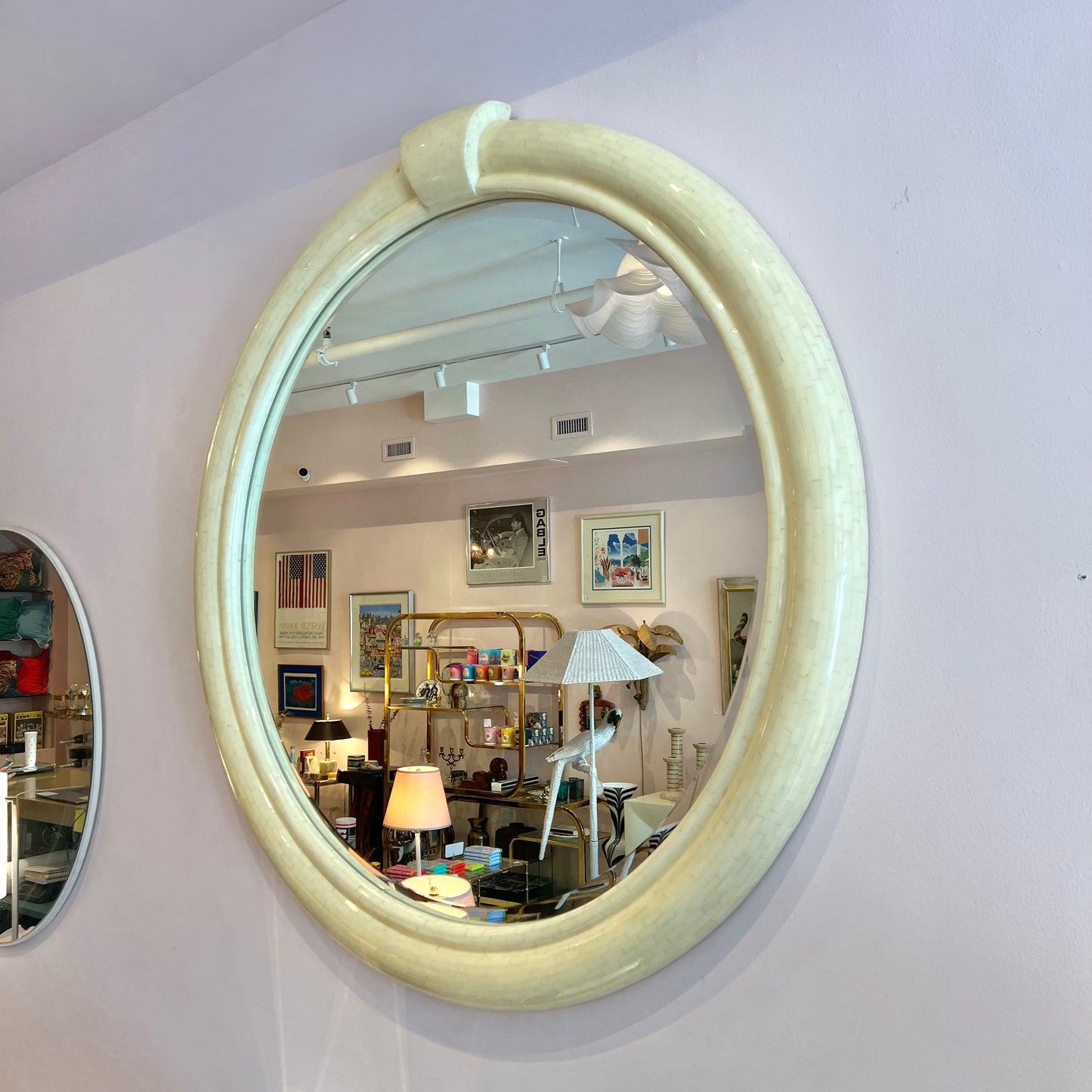 Vintage Extra Large Circular Tessellated Bone Mirror by Enrique Garcel
